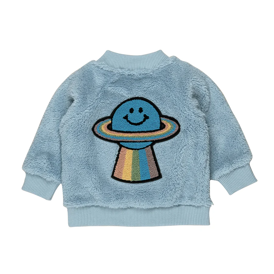 Huxbaby Fur Jacket Rainbow Planet - Dusty Blue - Image 3