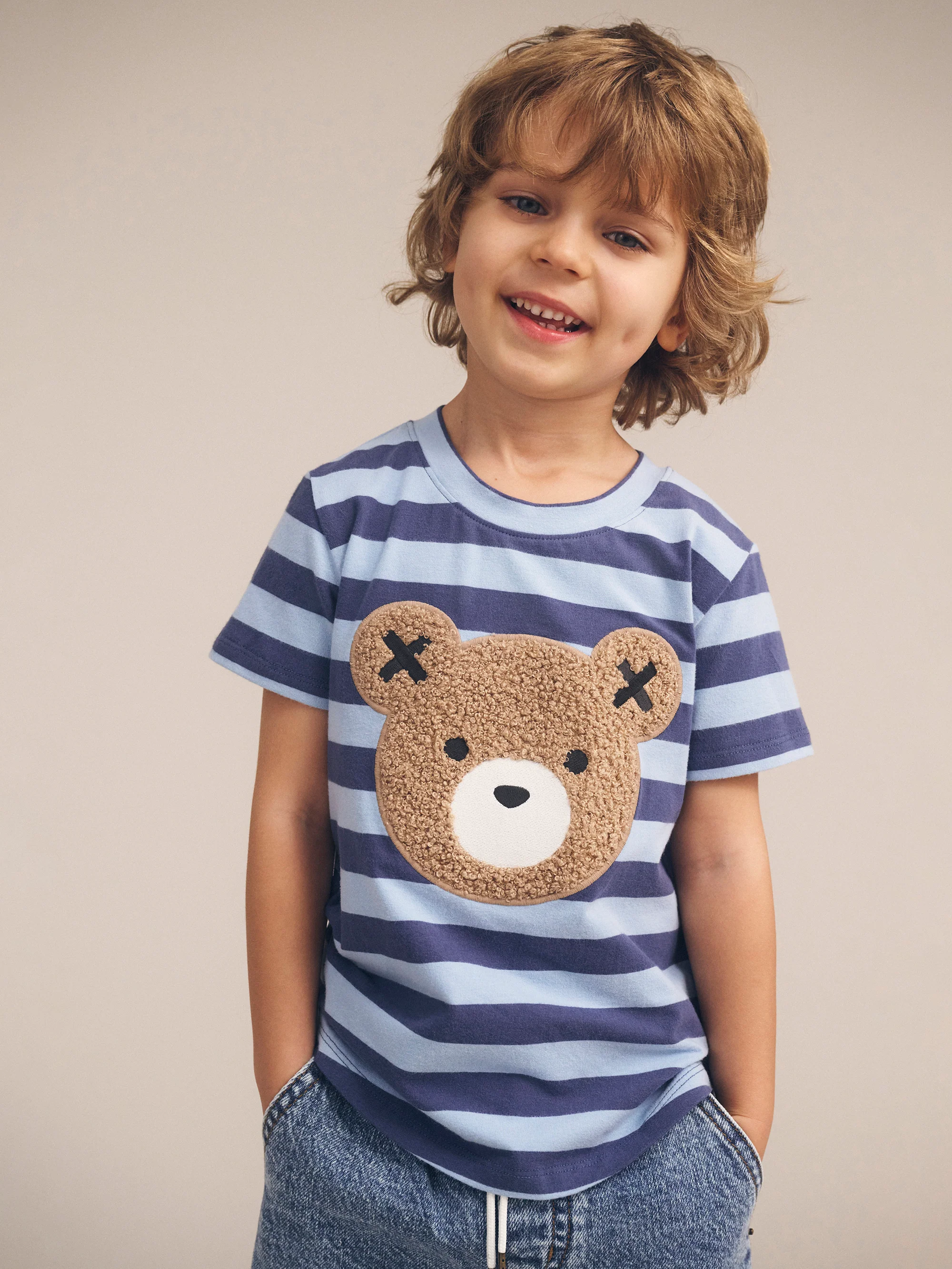 Huxbaby Furry Hux Blue Stripe Bear T-Shirt - Image 2