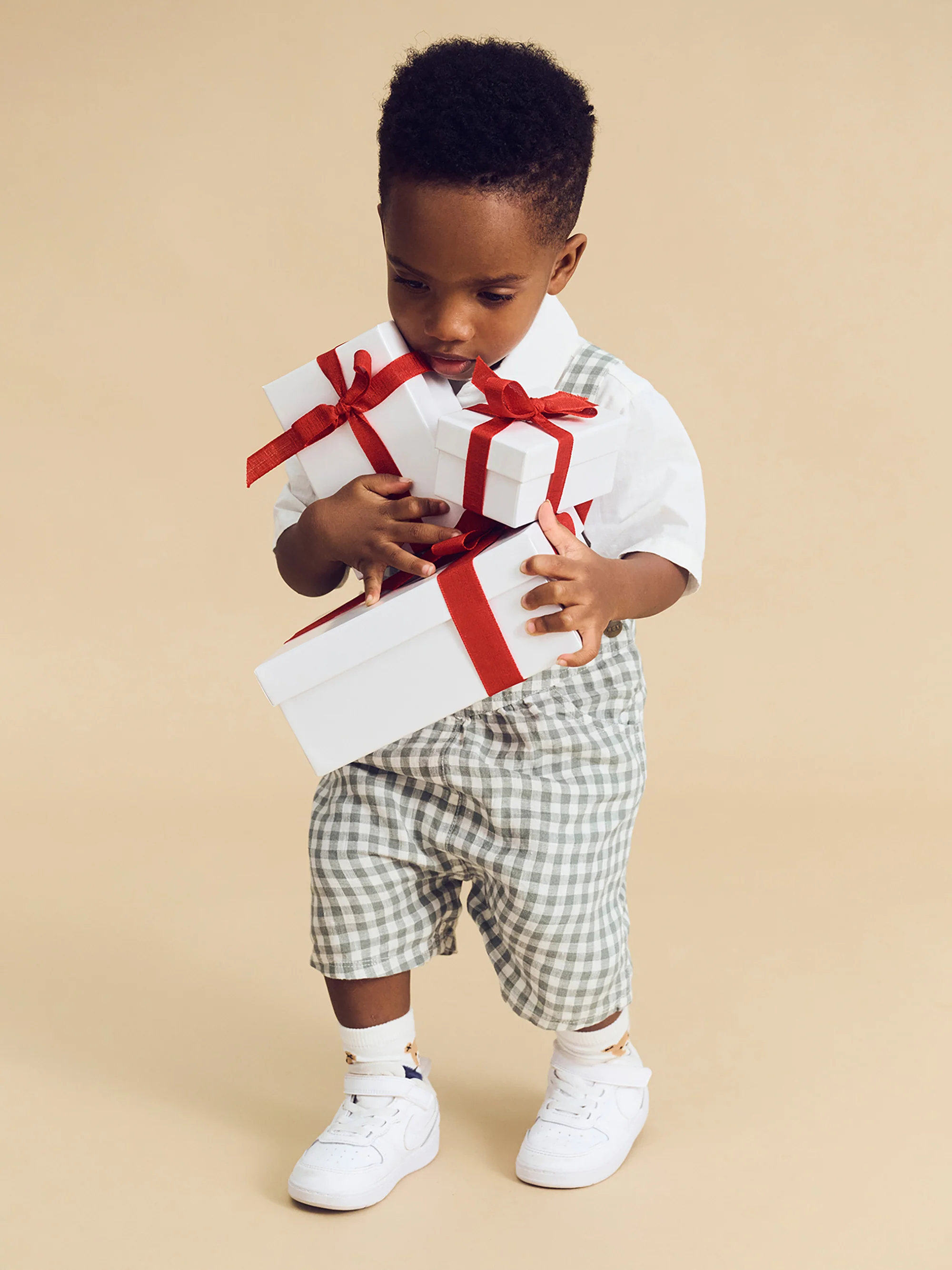 Huxbear Check Short Overall - Sage/Almond Milk - Image 3