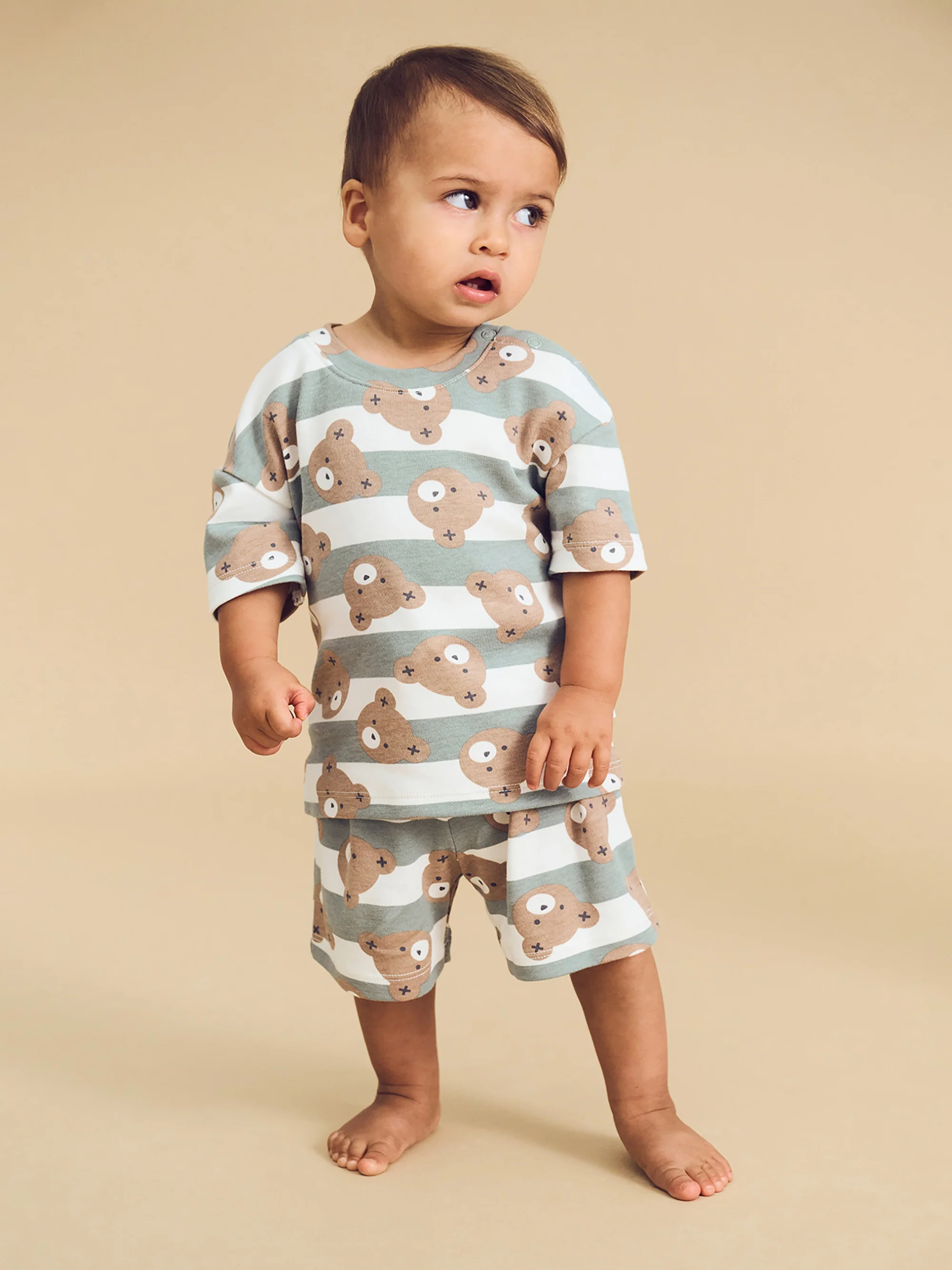 Huxbear Stripe Pyjamas - Sage/Almond Milk - Image 2