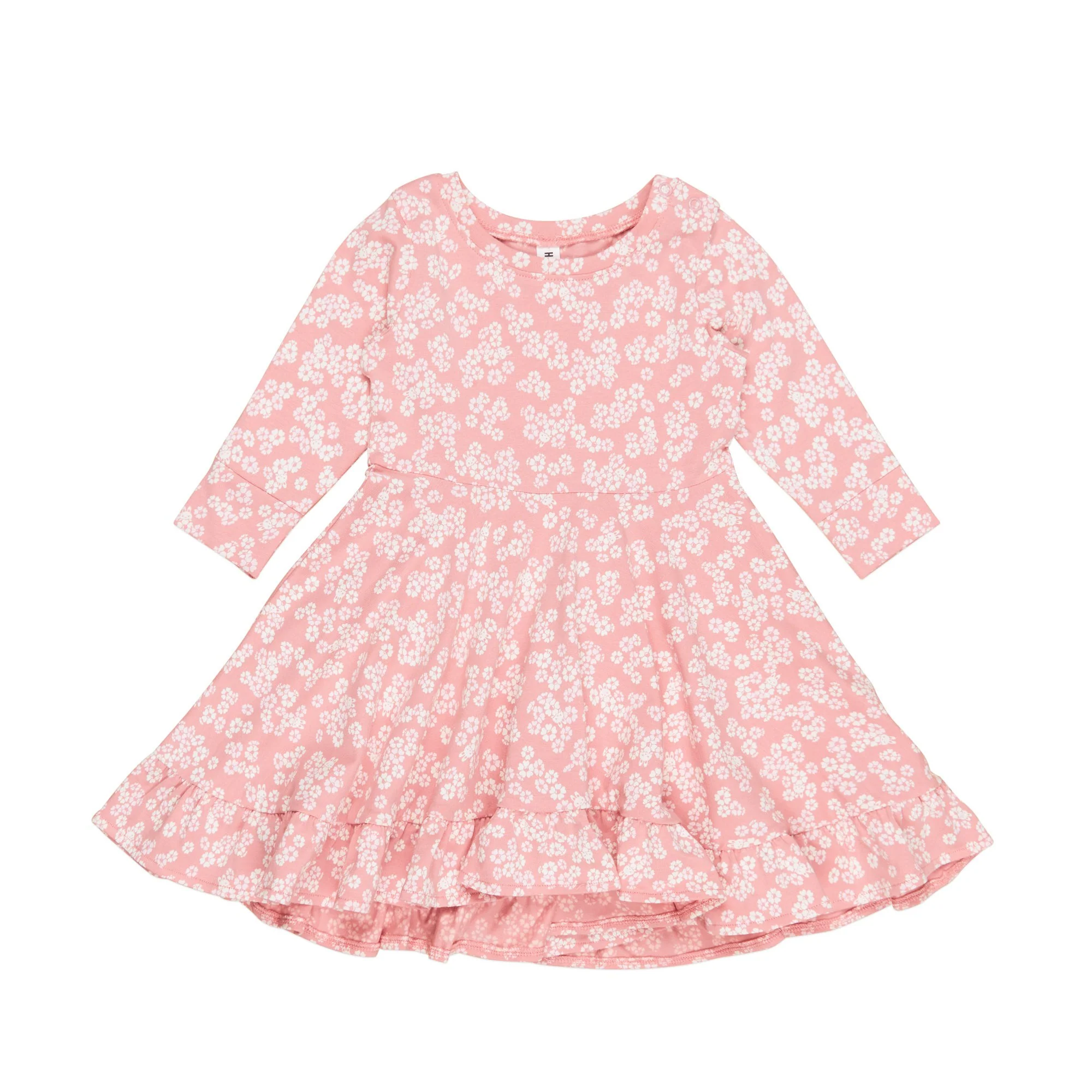 Peek A Boo Bunny Long Sleeve Swing Dress - Dusty Rose