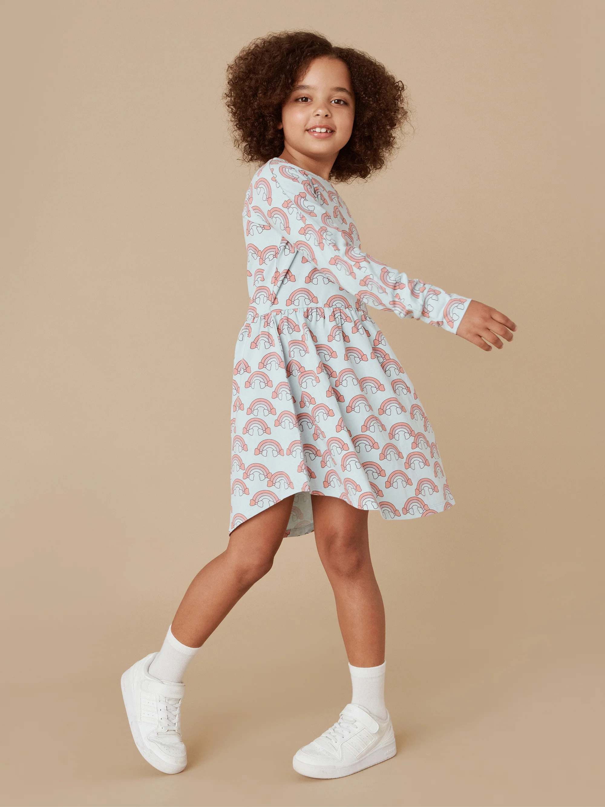 Huxbaby Rainbow Long Sleeve Swirl Dress - Sky - Image 2