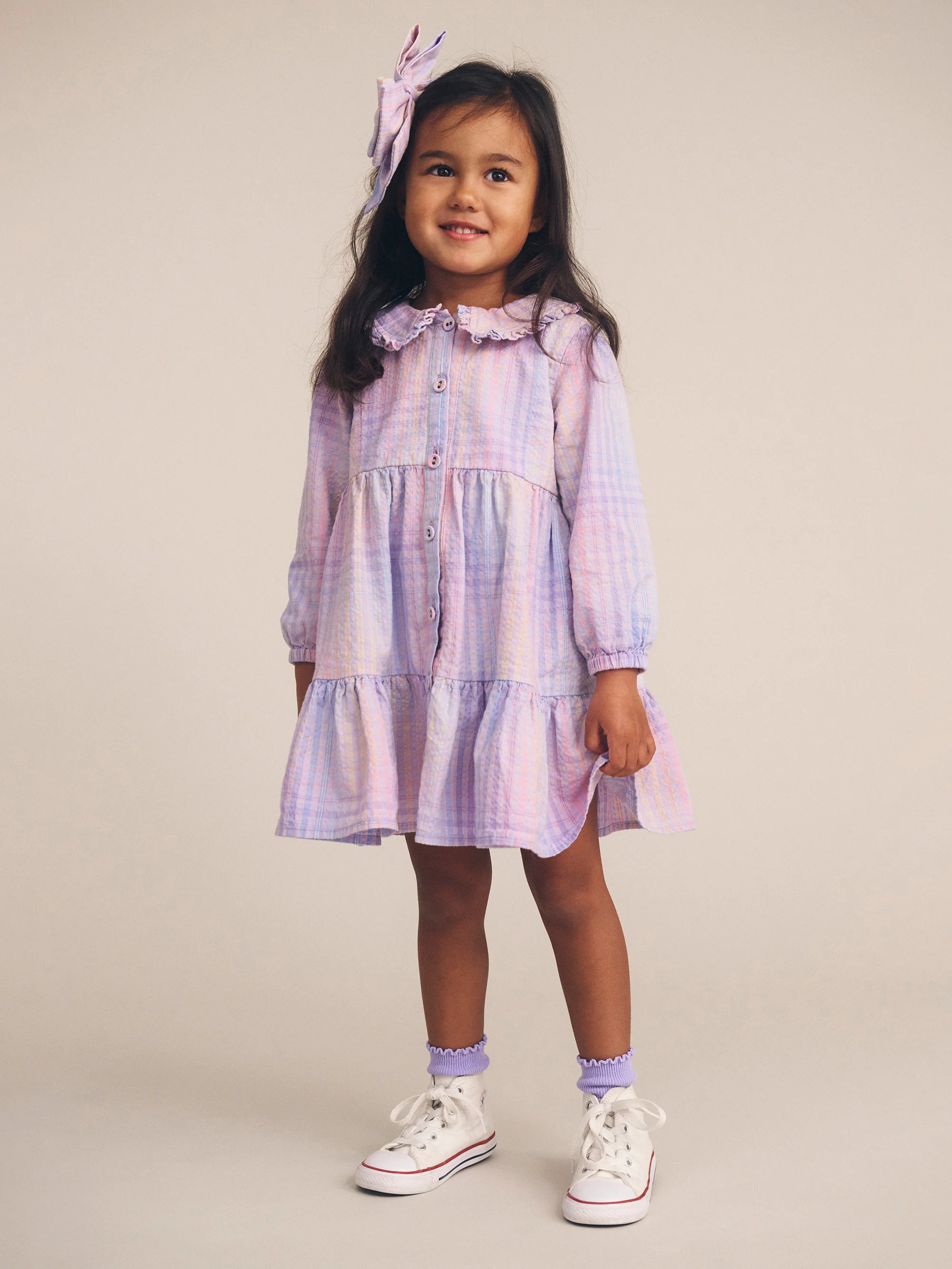 Huxbaby Rainbow Check Long Sleeve Frill Dress - Image 3