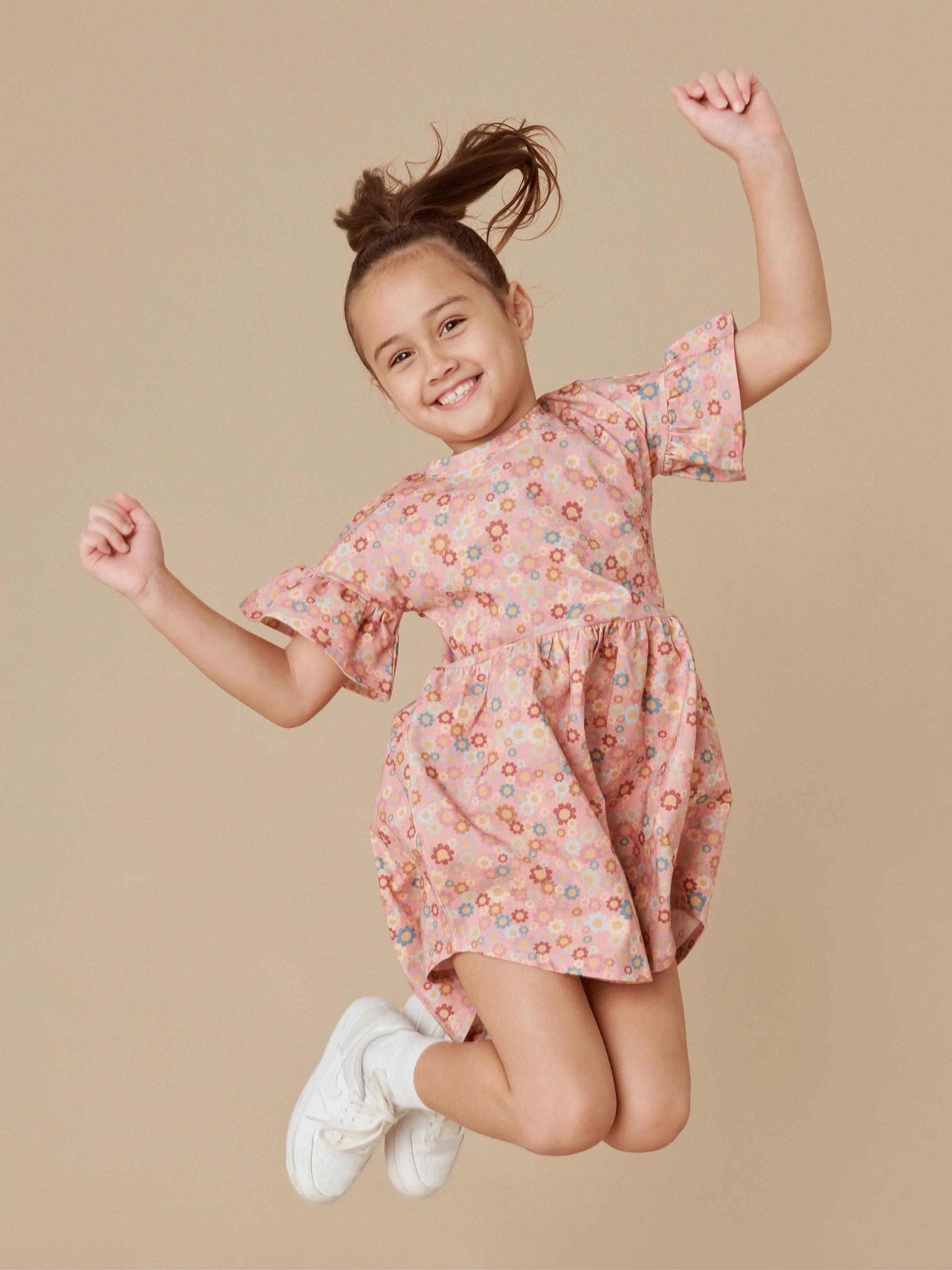 Huxbaby Rainbow Flower Bear Frill Swirl Dress - Dusty Rose - Image 2