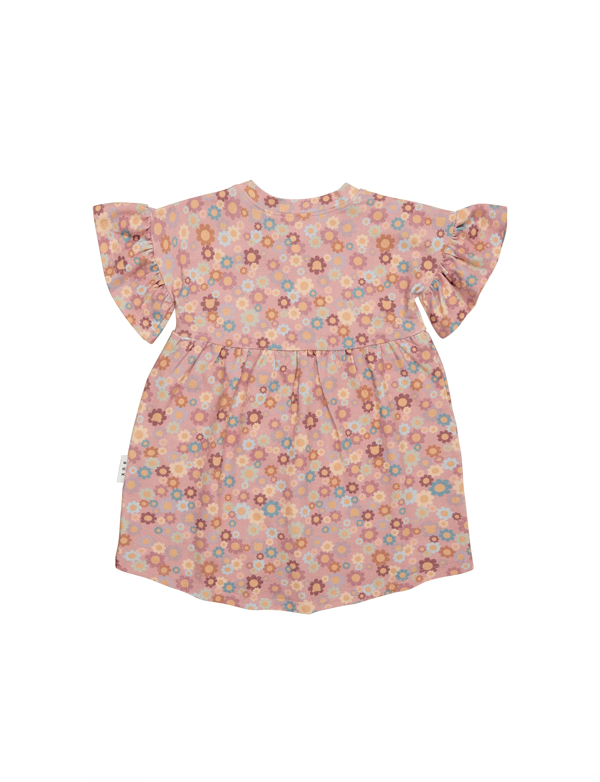 Huxbaby Rainbow Flower Bear Frill Swirl Dress - Dusty Rose - Image 3