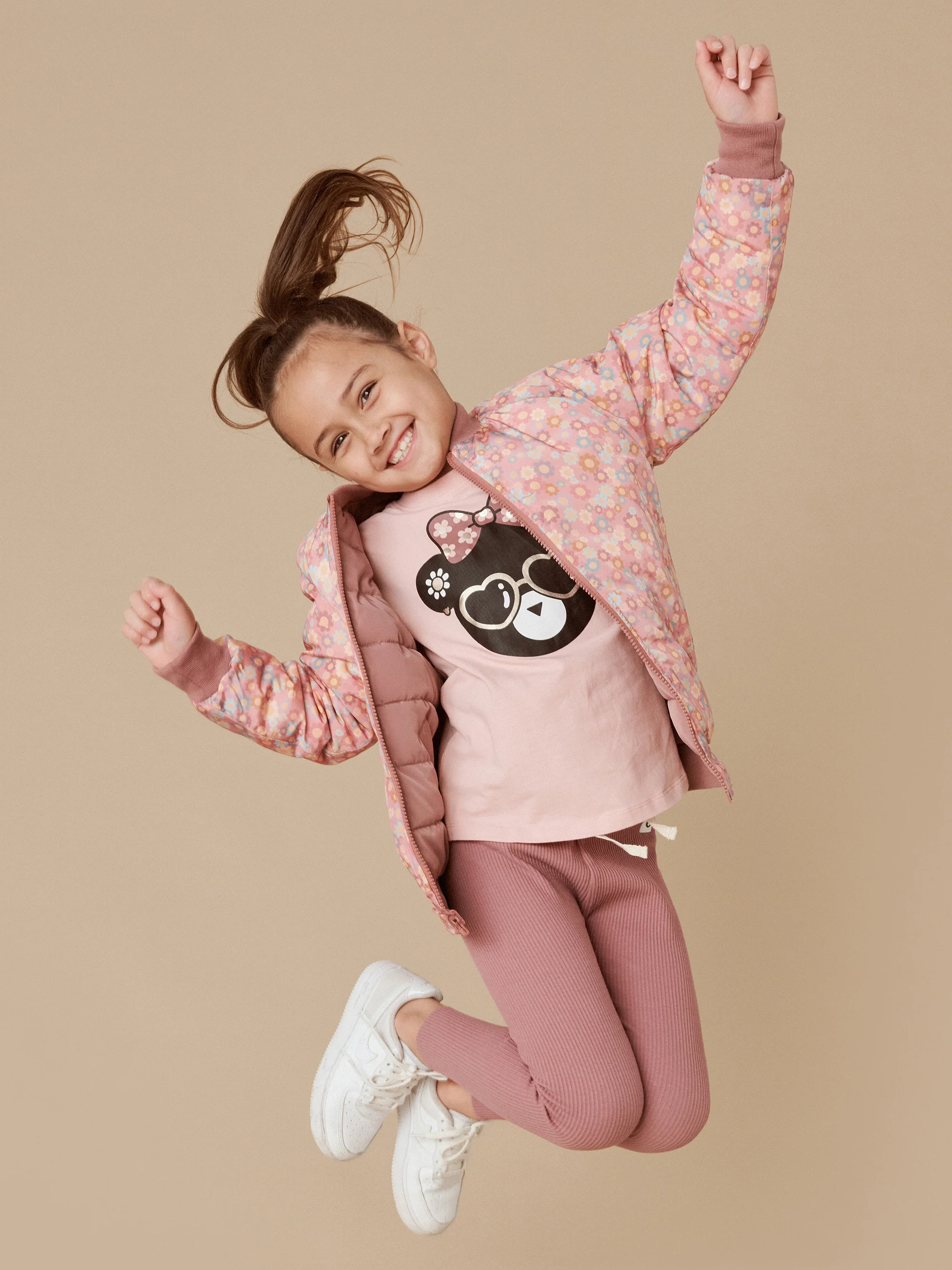 Huxbaby Rainbow Flower Bear Reversible Bomber - Dusty Rose / Dusty Plum - Image 8