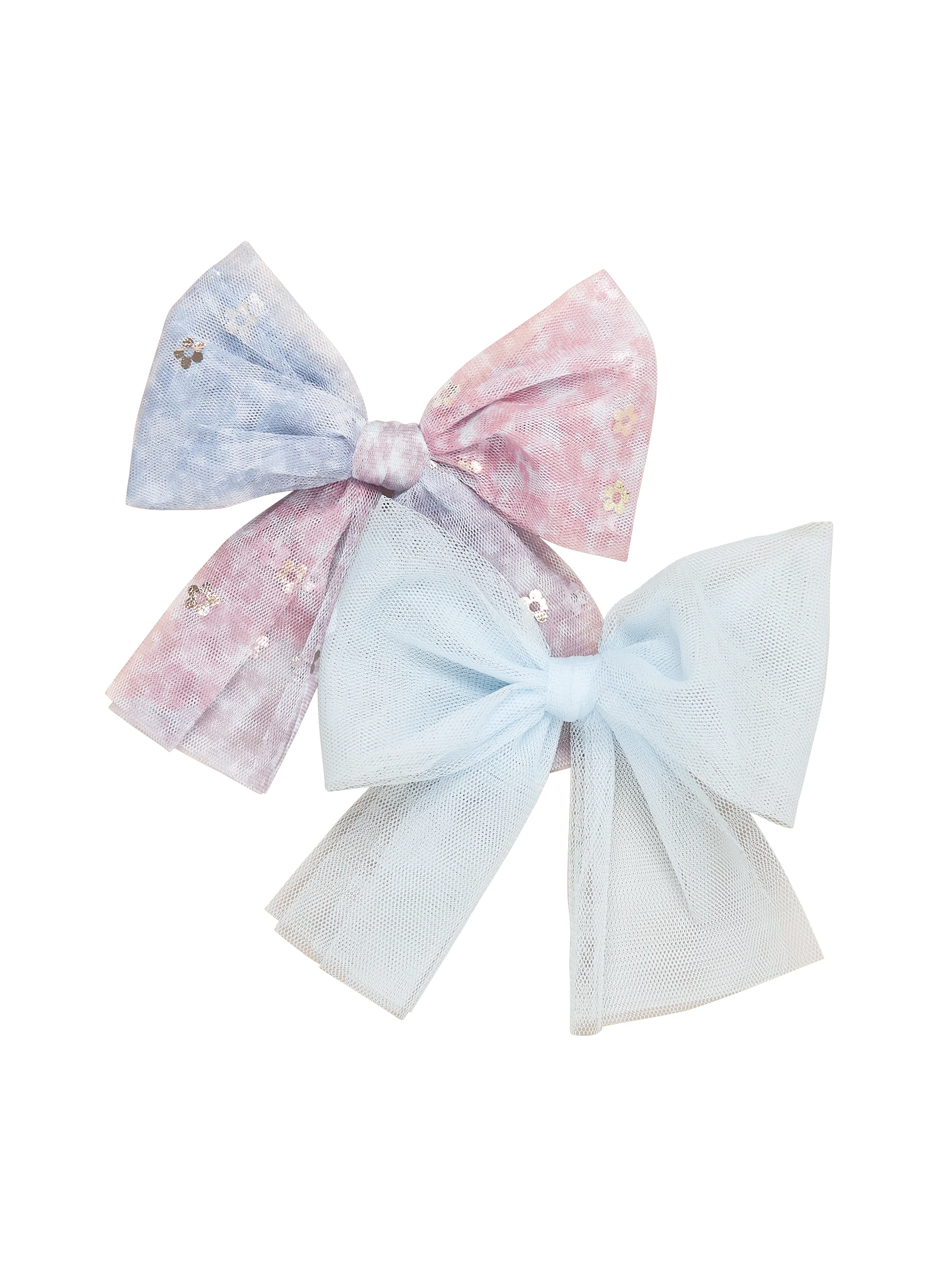 Huxbaby Rainbow Flower Tulle 2Pk Hair Bow - Multi + Sky - Image 4