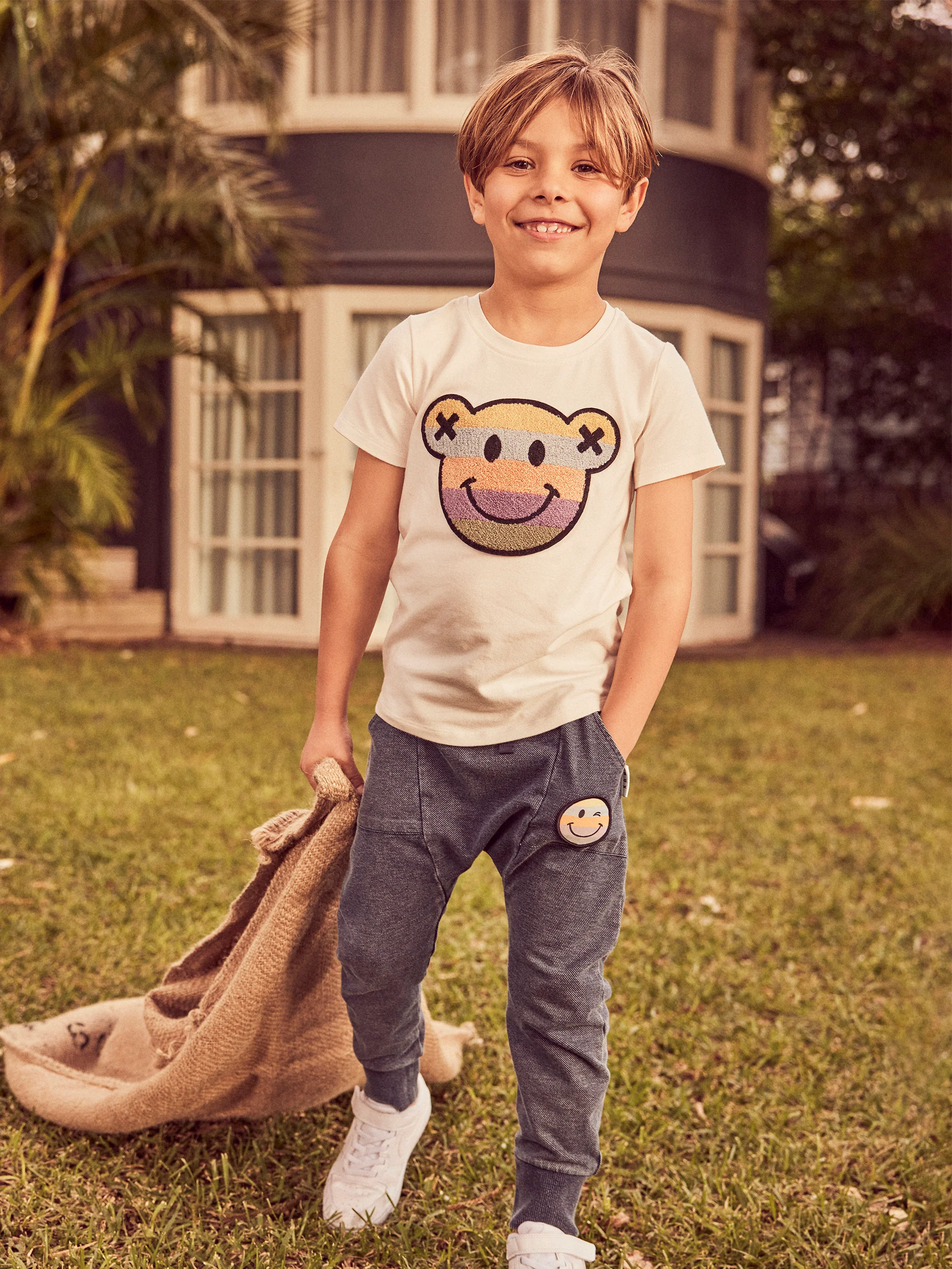 Huxbaby Rainbow Smile Bear T-Shirt Almond Milk - Image 3