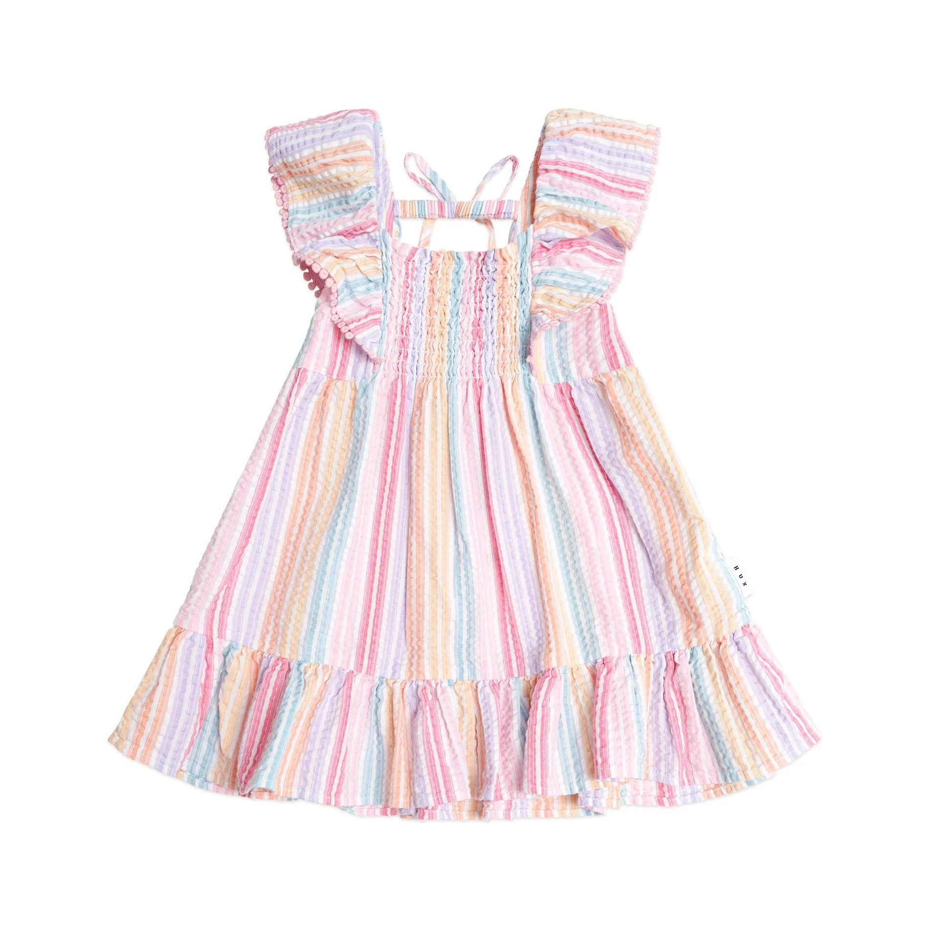 Rainbow Stripe Shirred Frill Dress