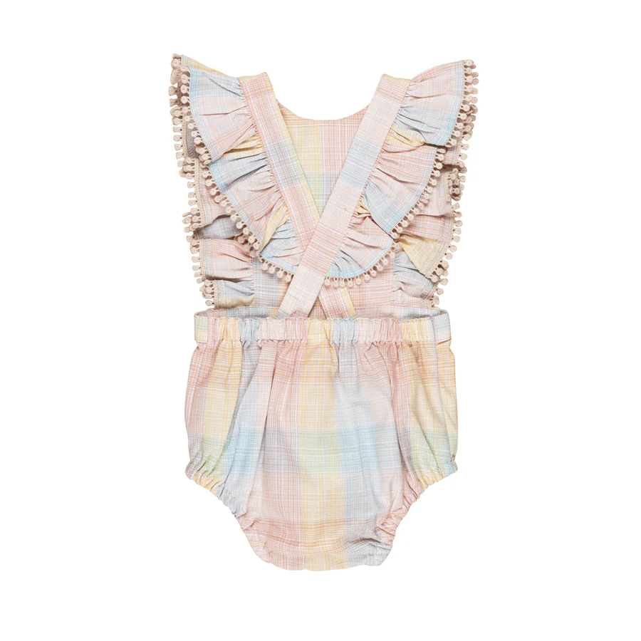 Huxbaby Ruffle Playsuit - Rainbow Check - Image 3