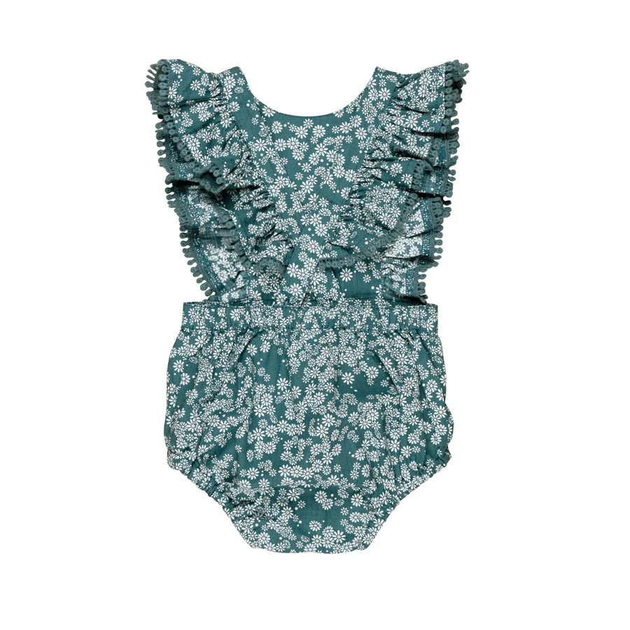 Huxbaby Ruffle Playsuit - Teal Daisy Print - Image 3