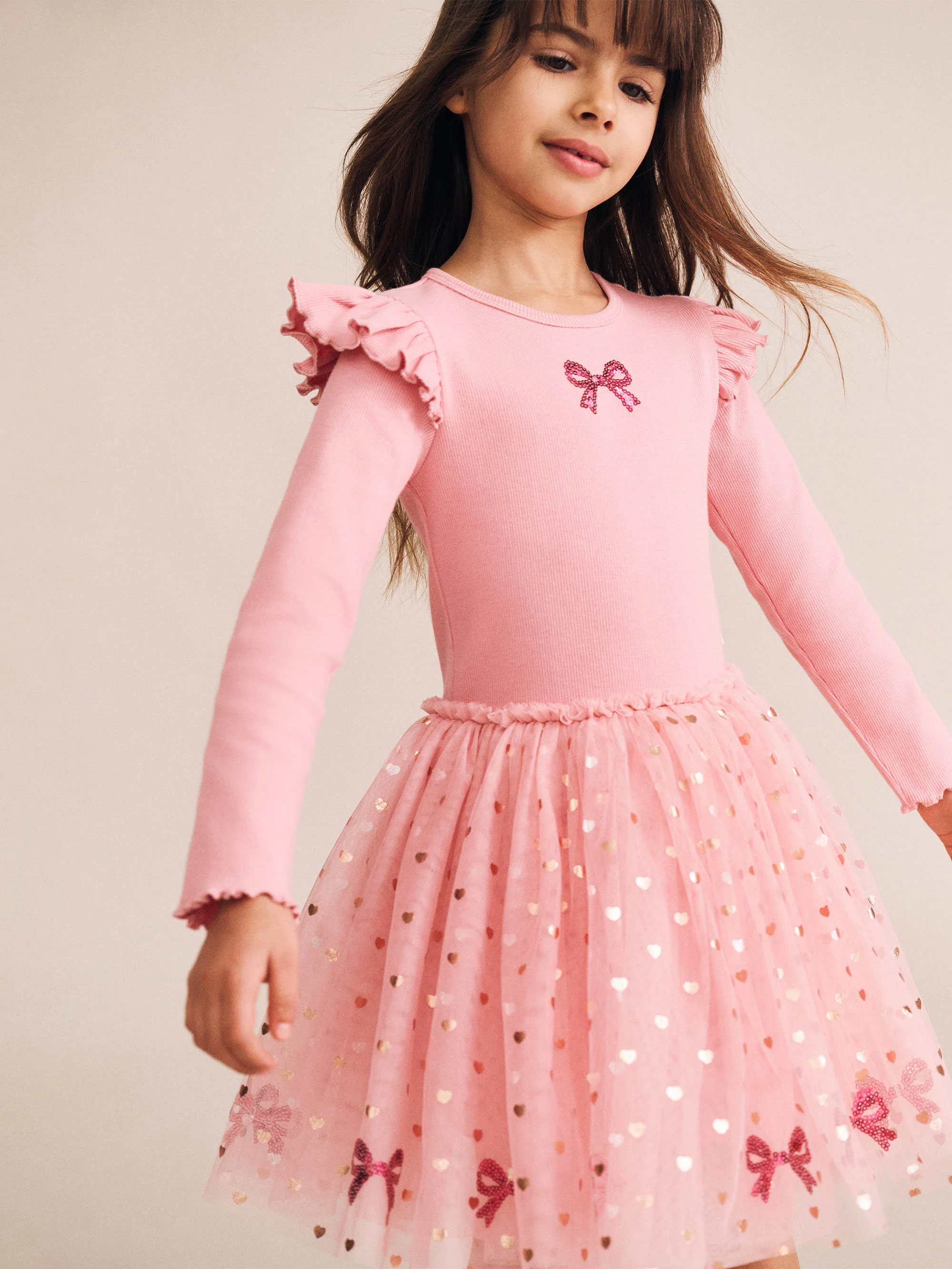 Sequin Bow Tulle Dress - Dusty Pink - Image 2