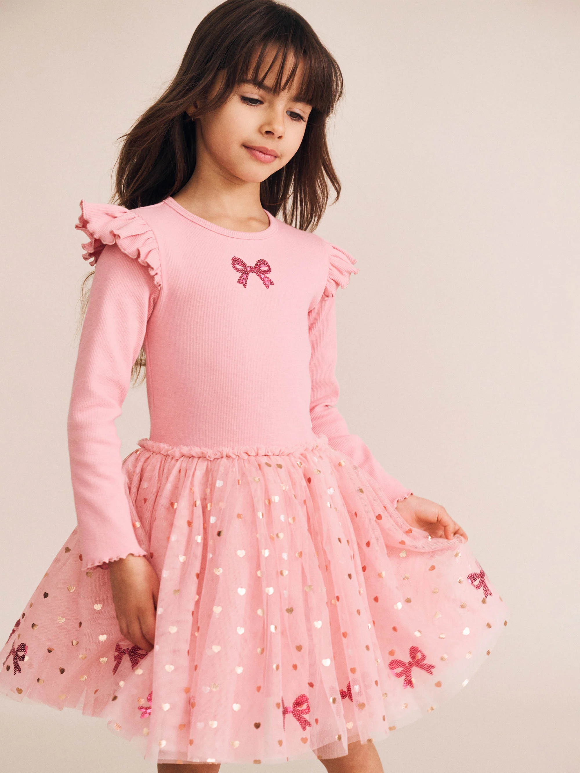 Sequin Bow Tulle Dress - Dusty Pink - Image 4