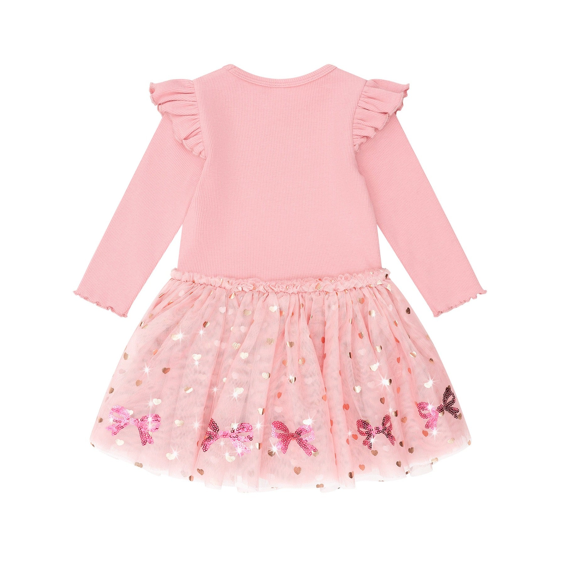 Sequin Bow Tulle Dress - Dusty Pink - Image 6
