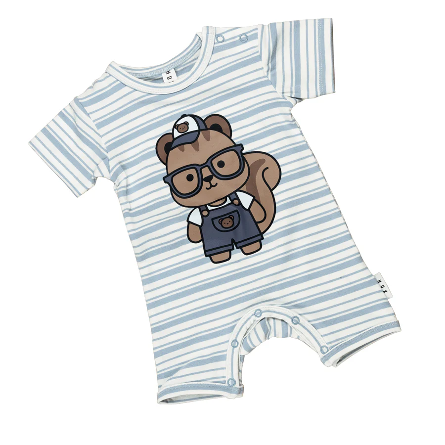 Huxbaby Short Romper Chippy - Dusty Blue Stripe - Image 3