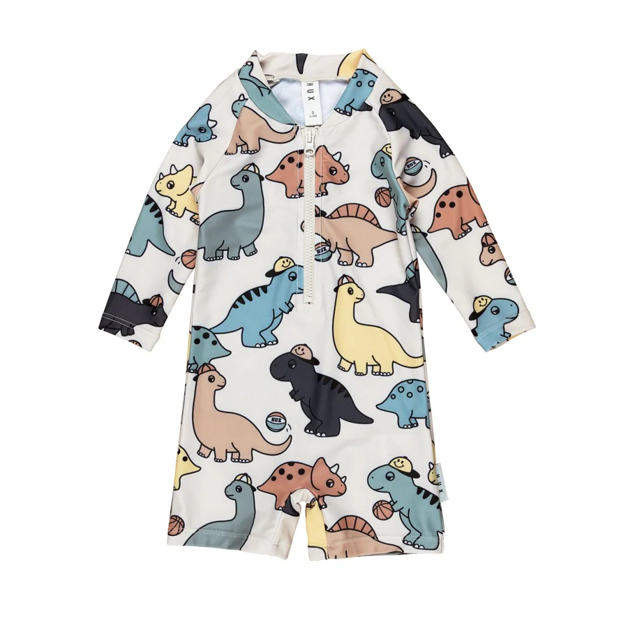 Huxbaby Shortie Zip Rashsuit - B-Ball Dino Print