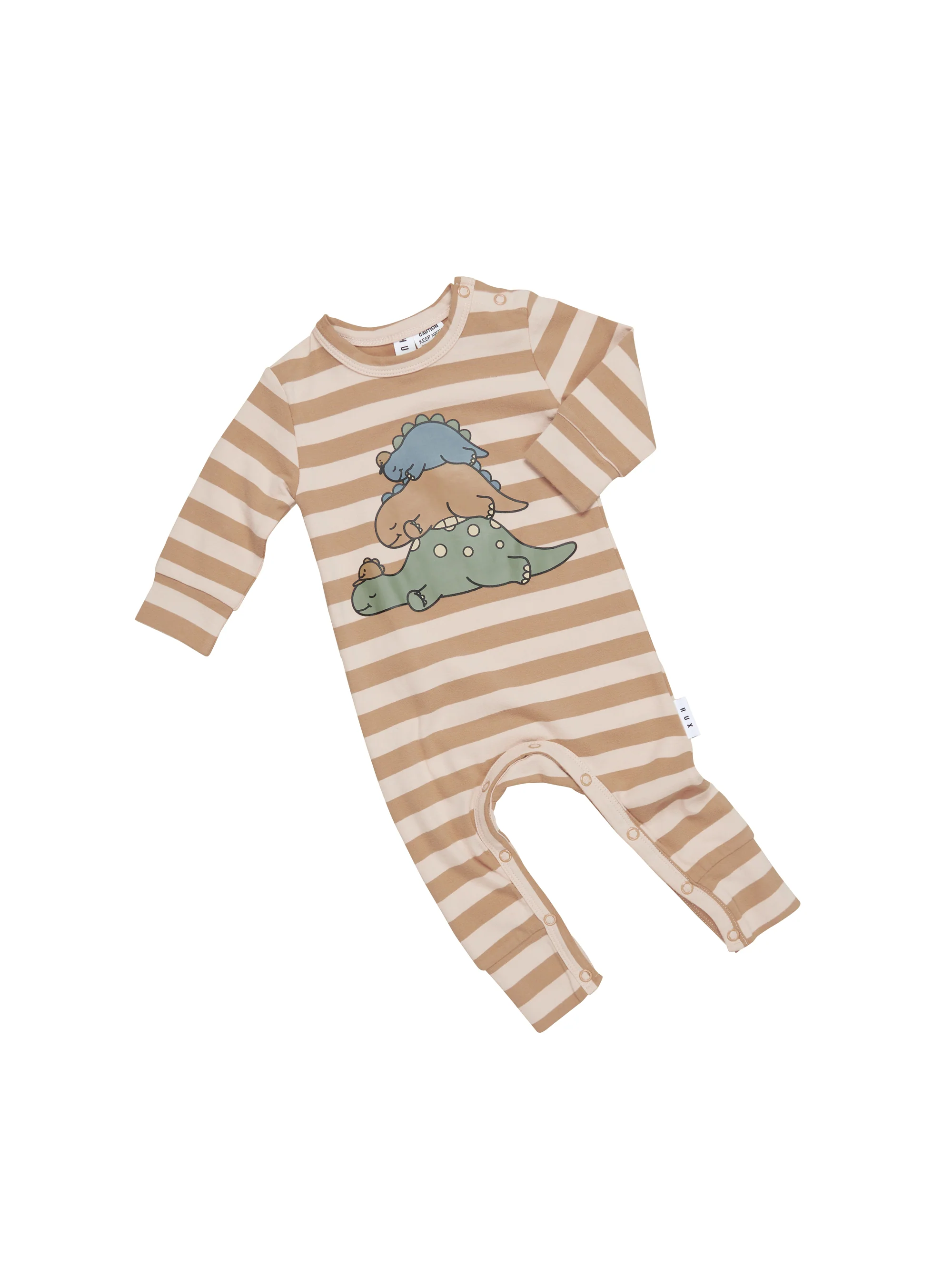 Huxbaby Sleeping Dinos Stripe Romper - Biscuit + Wheat - Image 3