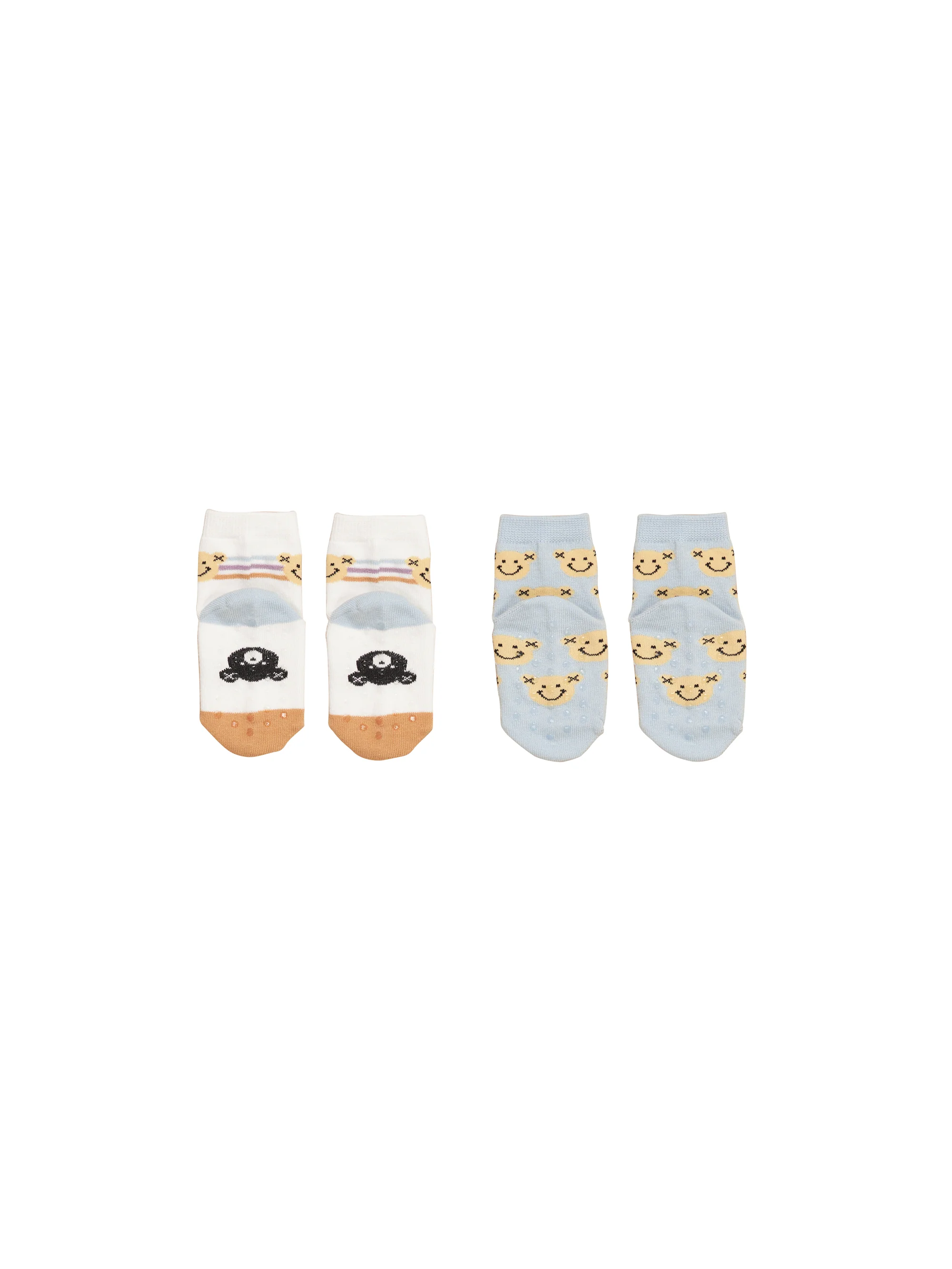 Huxbaby Smile Bear 2Pk Socks - White + Dusty Sky - Image 2
