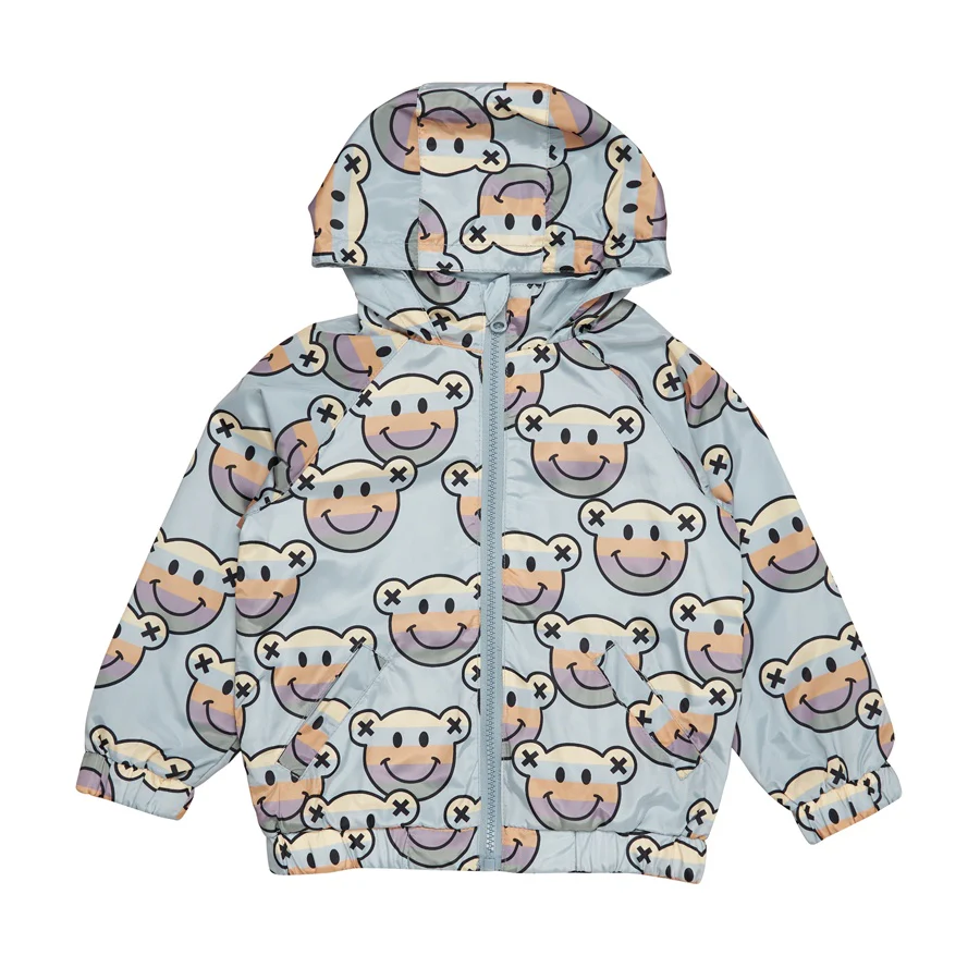 Huxbaby Smile Bear Reversible Rain Jacket - Dusty Sky