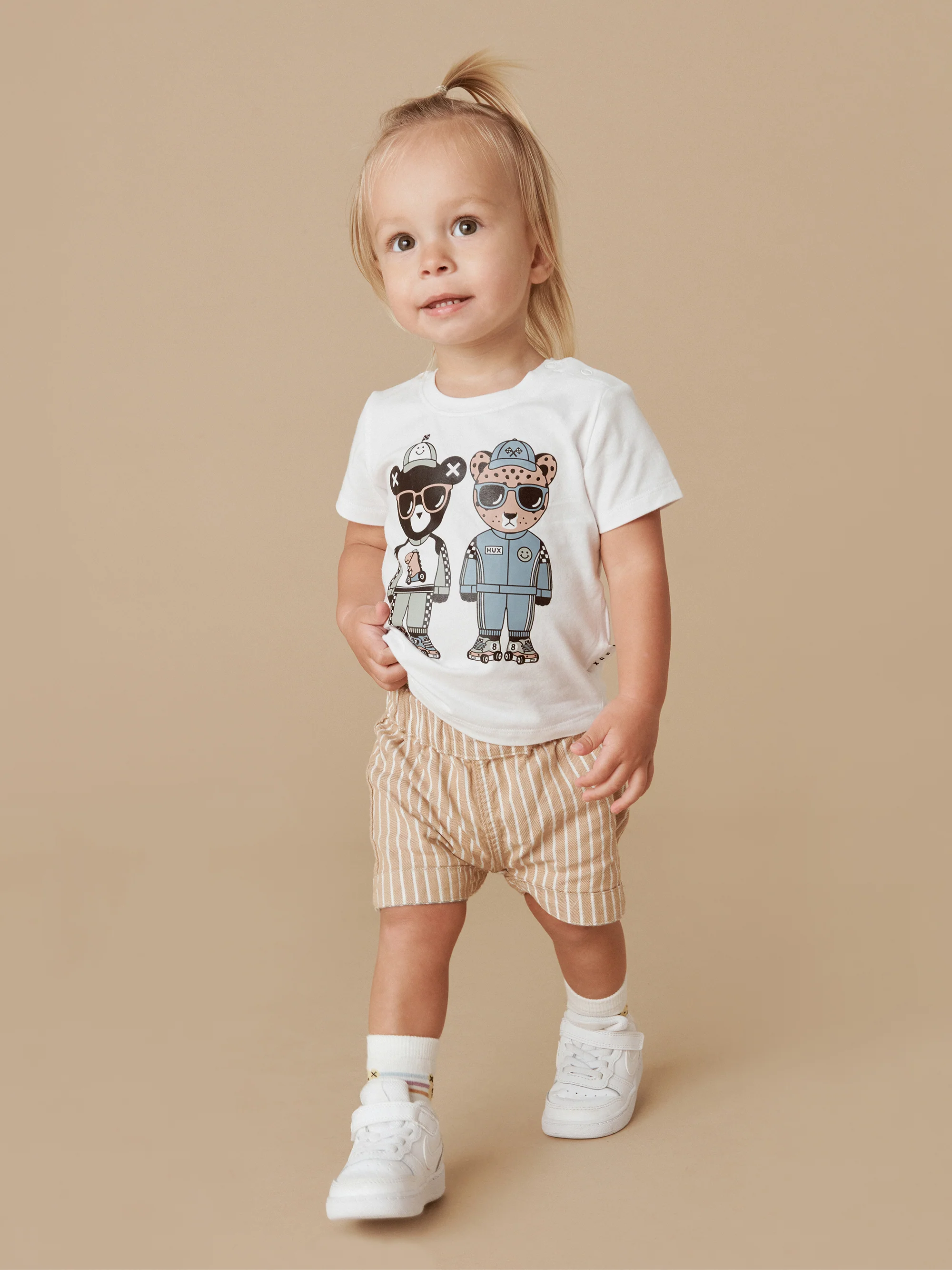 Huxbaby Stripe Reversible Chino Short - Teal + Biscuit - Image 5