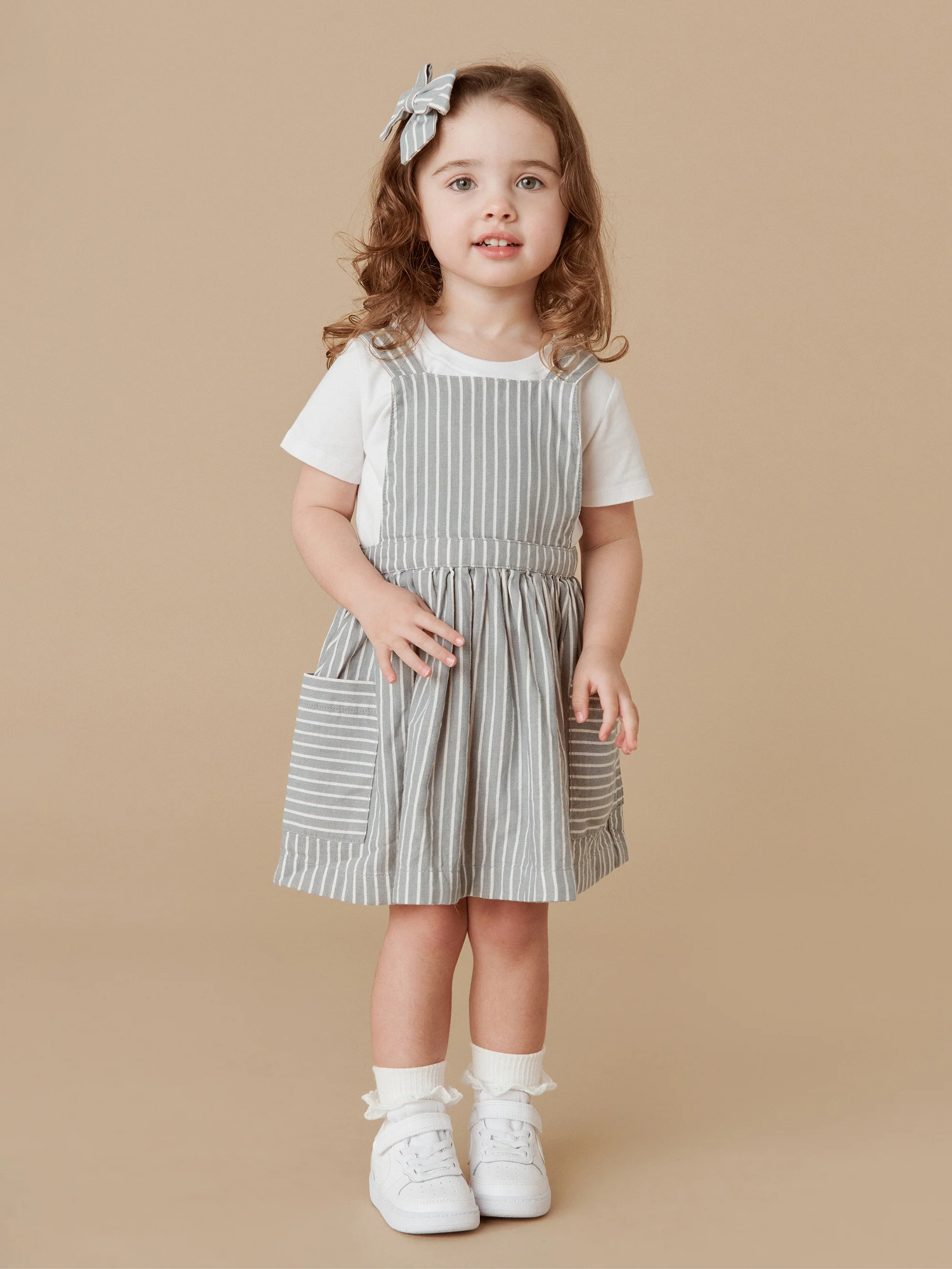 Huxbaby Stripe Reversible Pinafore - Teal + Biscuit - Image 3