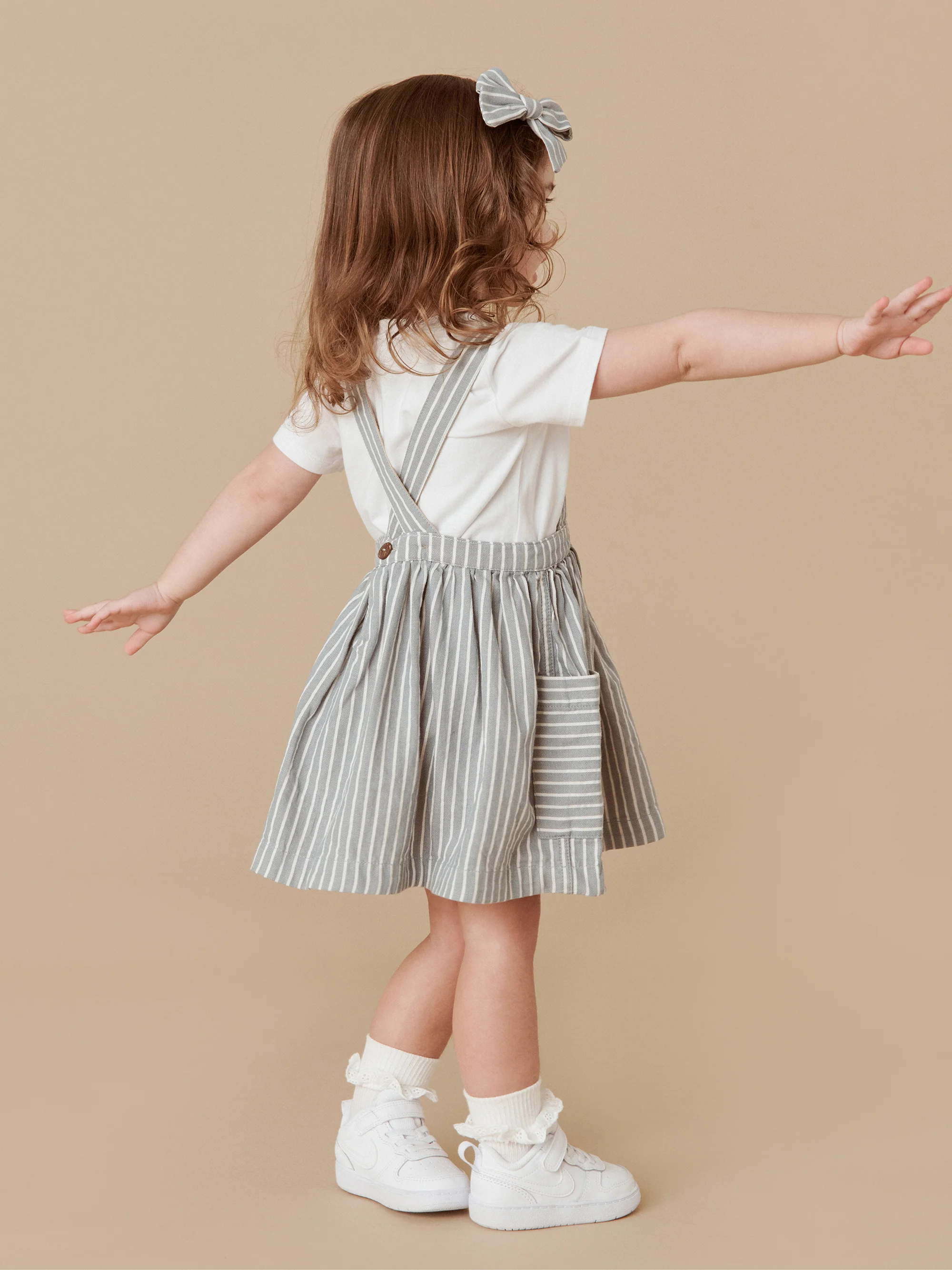 Huxbaby Stripe Reversible Pinafore - Teal + Biscuit - Image 5