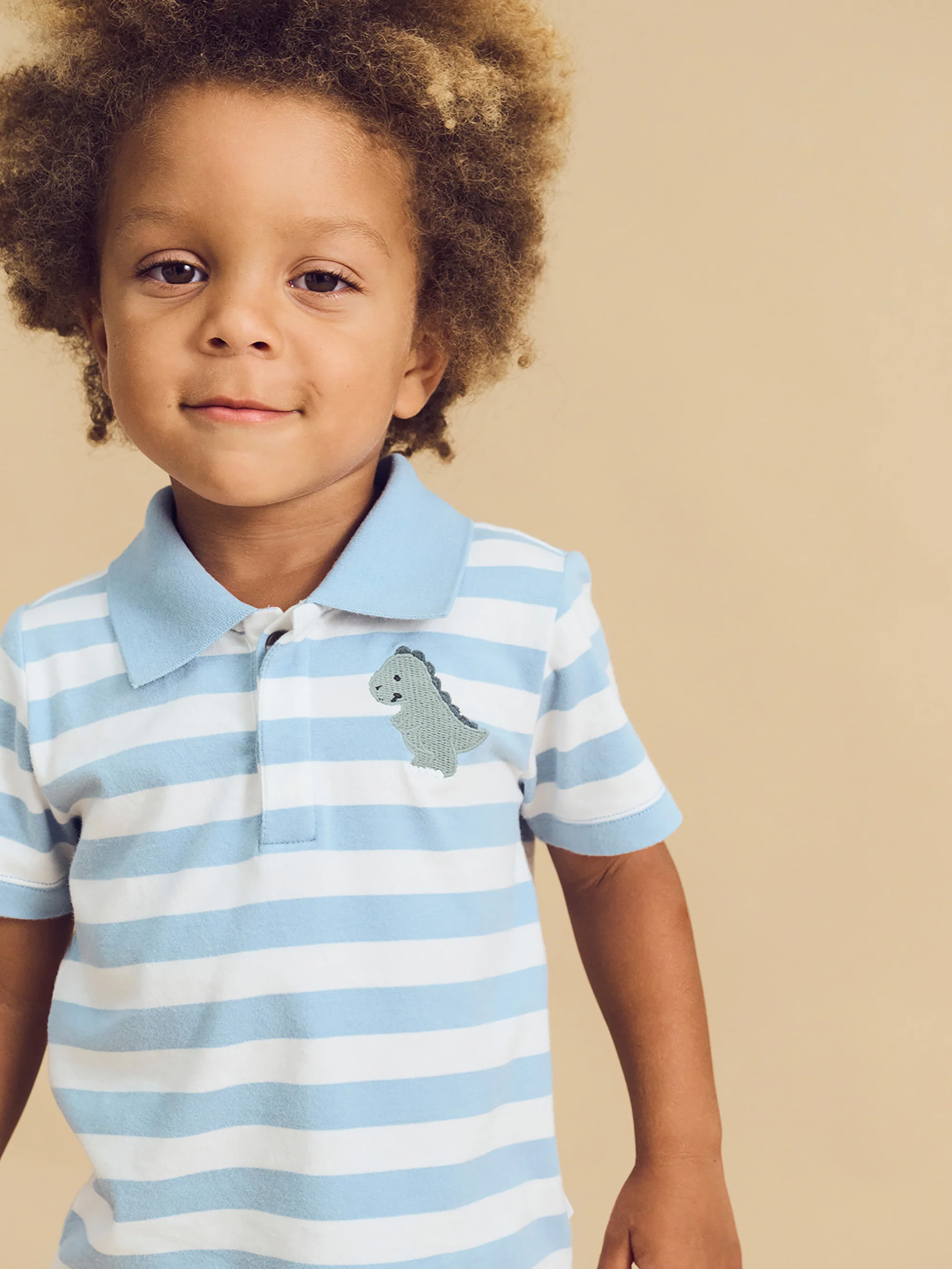 T-Rex Stripe Polo T-Shirt - Marine Blue/Almond Milk - Image 2