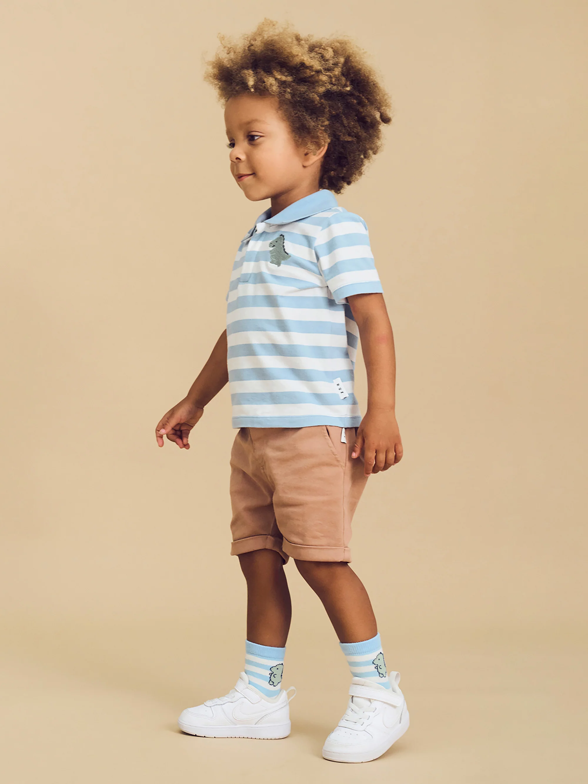 T-Rex Stripe Polo T-Shirt - Marine Blue/Almond Milk - Image 3