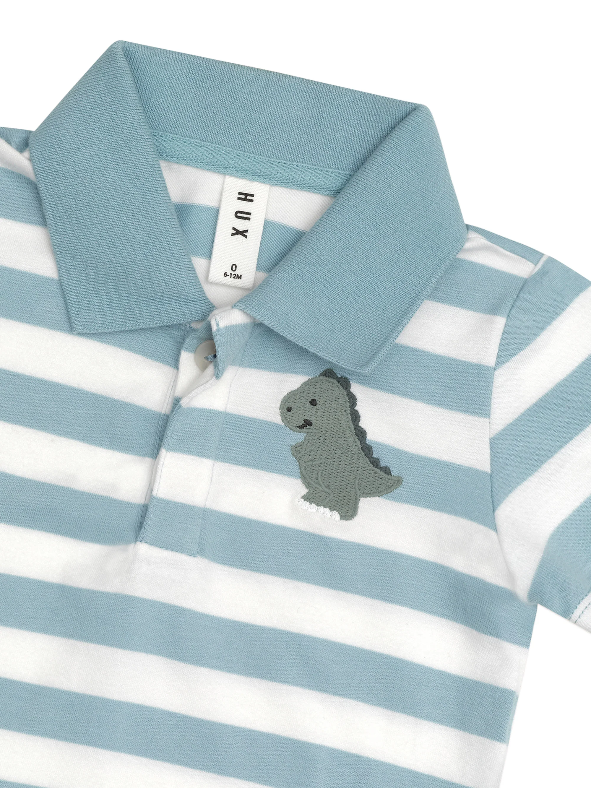 T-Rex Stripe Polo T-Shirt - Marine Blue/Almond Milk - Image 6