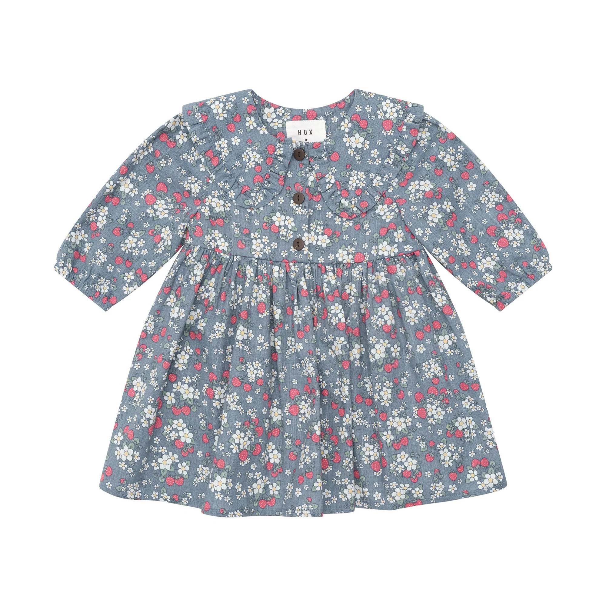 Vintage Strawberry Collar Dress - Dusty Blue