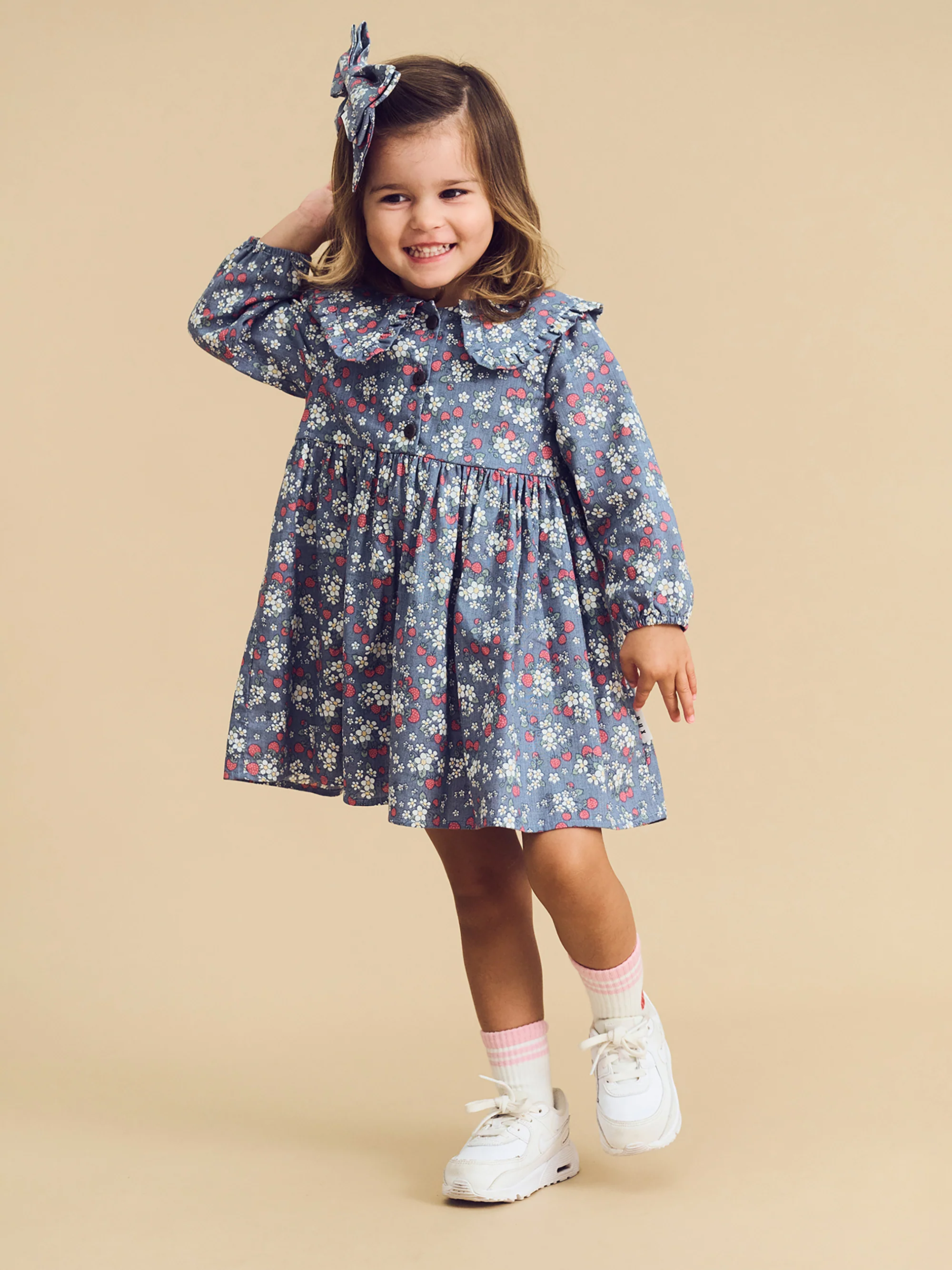 Vintage Strawberry Collar Dress - Dusty Blue - Image 2