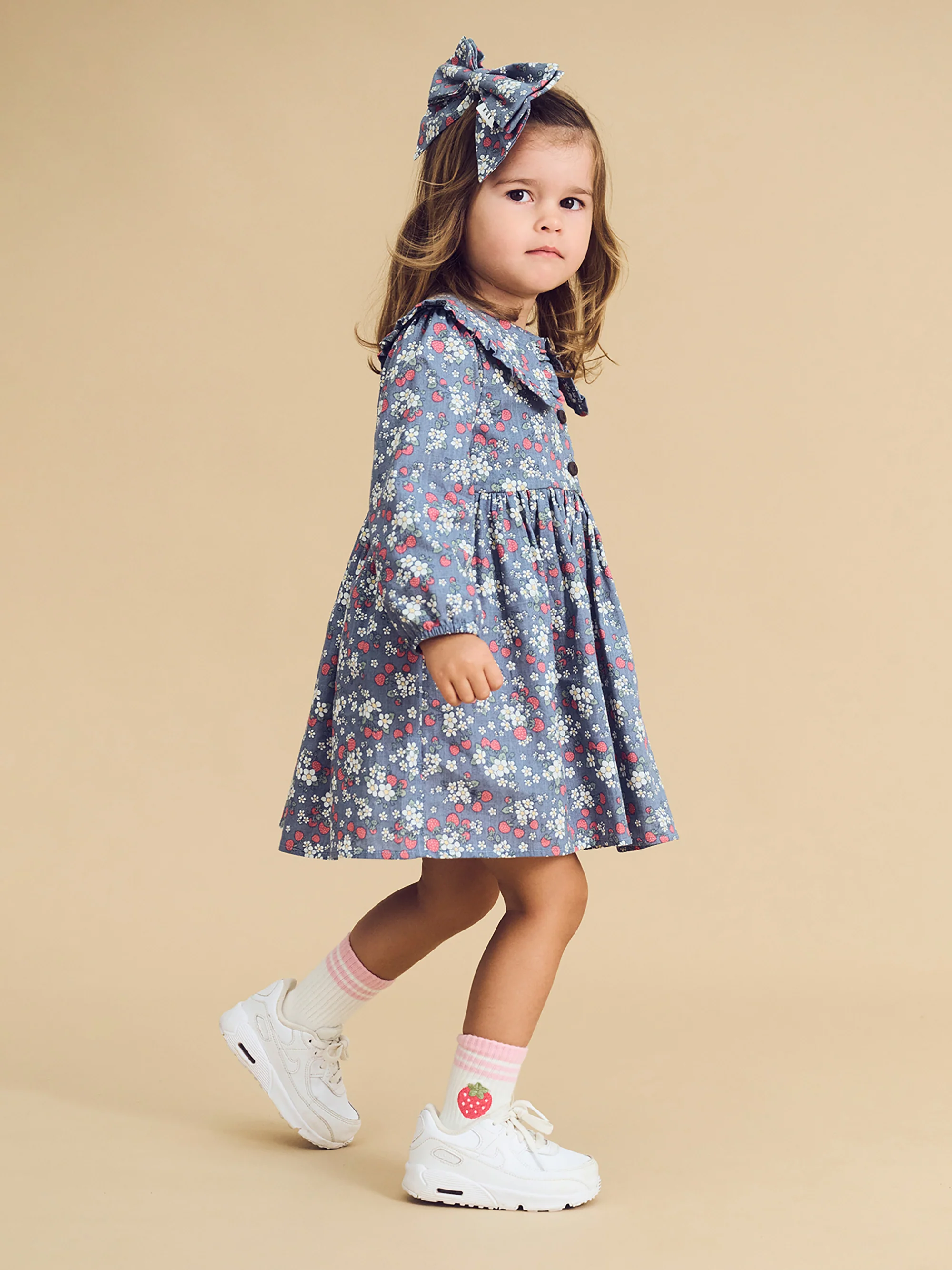 Vintage Strawberry Collar Dress - Dusty Blue - Image 3