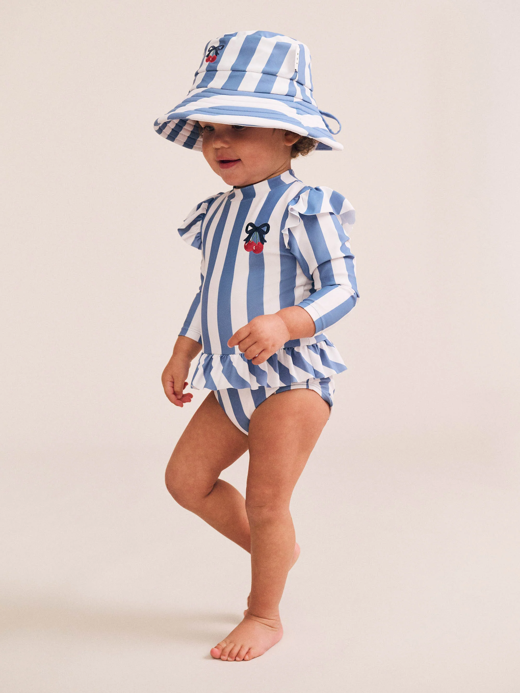 Vintage Stripe Cherry Peplum Swimsuit - Image 3