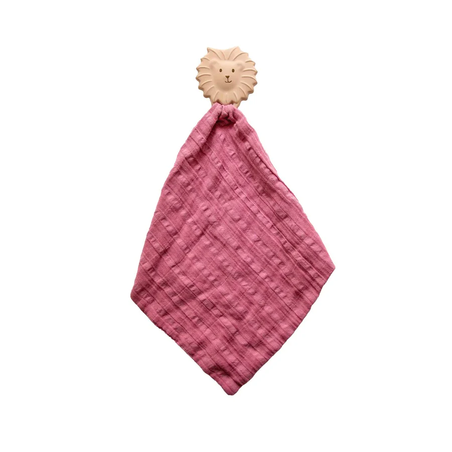 Teether - Lion with Dusty Pink Muslin Comforter