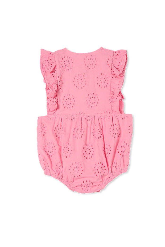 Milky Baby Broderie Playsuit - Begonia - Image 2