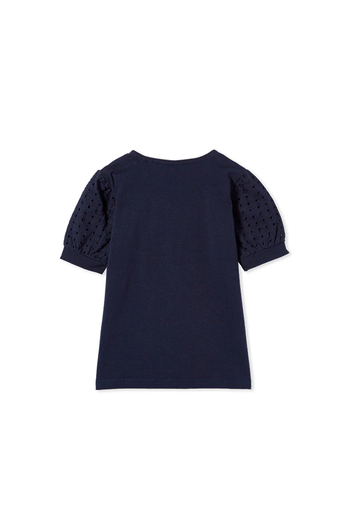 Milky Baby Navy Broderie Sleeve Tee - Image 2
