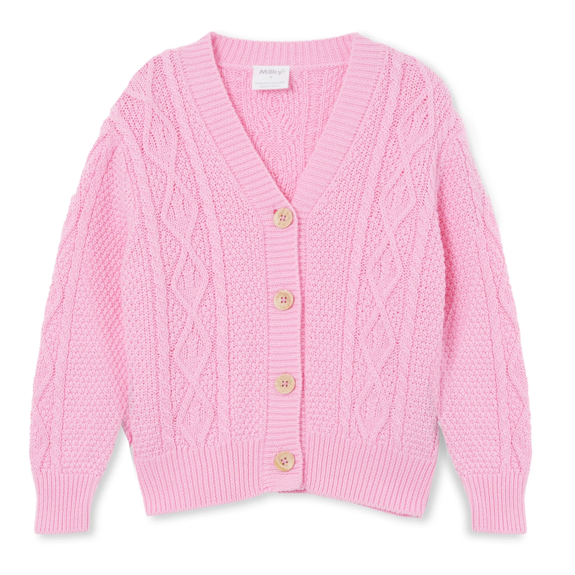 Milky Cable Knit Cardigan - Pink