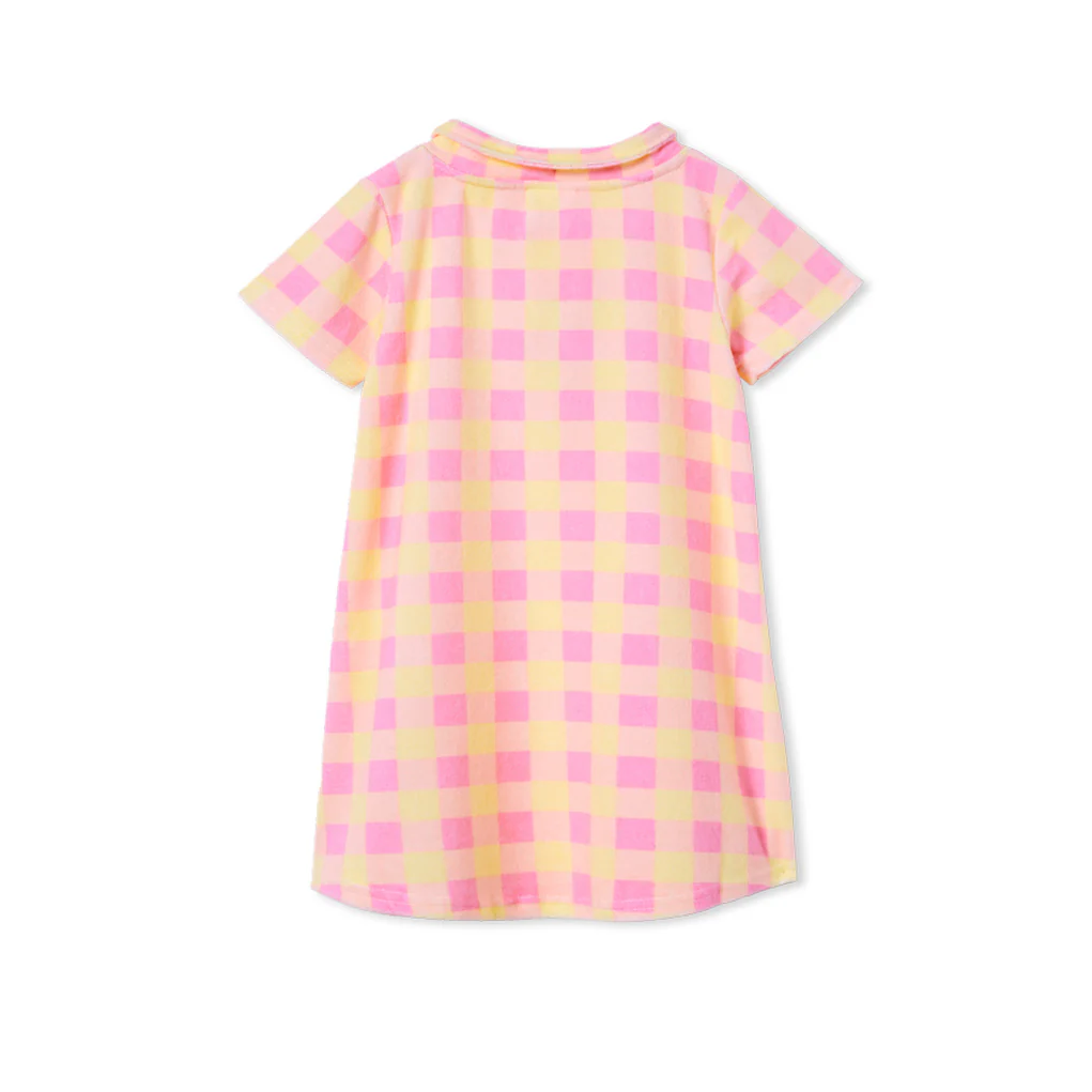 Milky Terry Towelling Dress - Pink/Lemon - Image 2