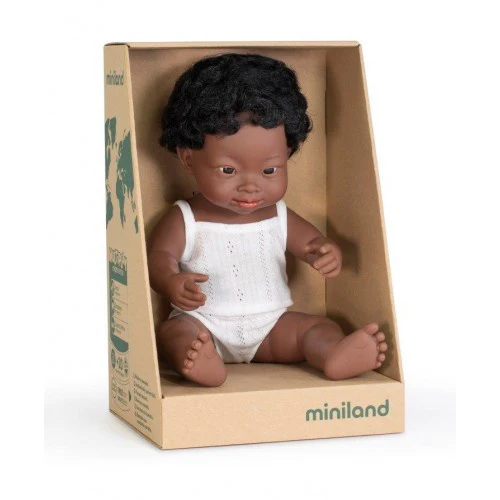 Miniland Anatomically Correct Baby Doll African Down Syndrome Boy, 38 cm