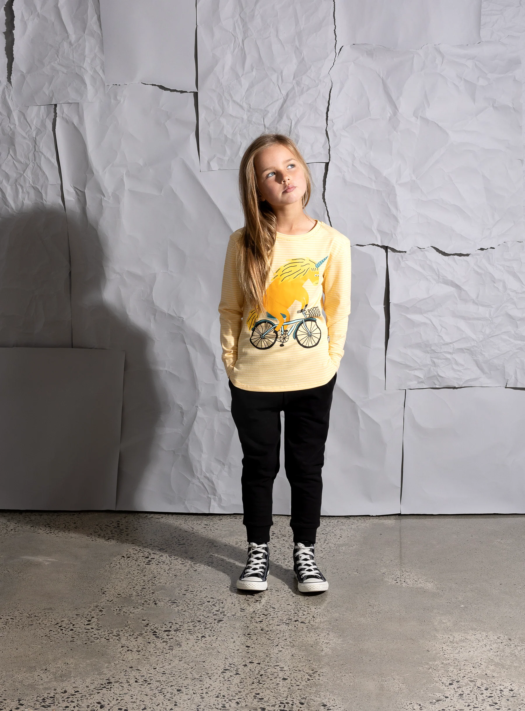Minti Biking Unicorn Tee - Lemon Stripe - Image 3