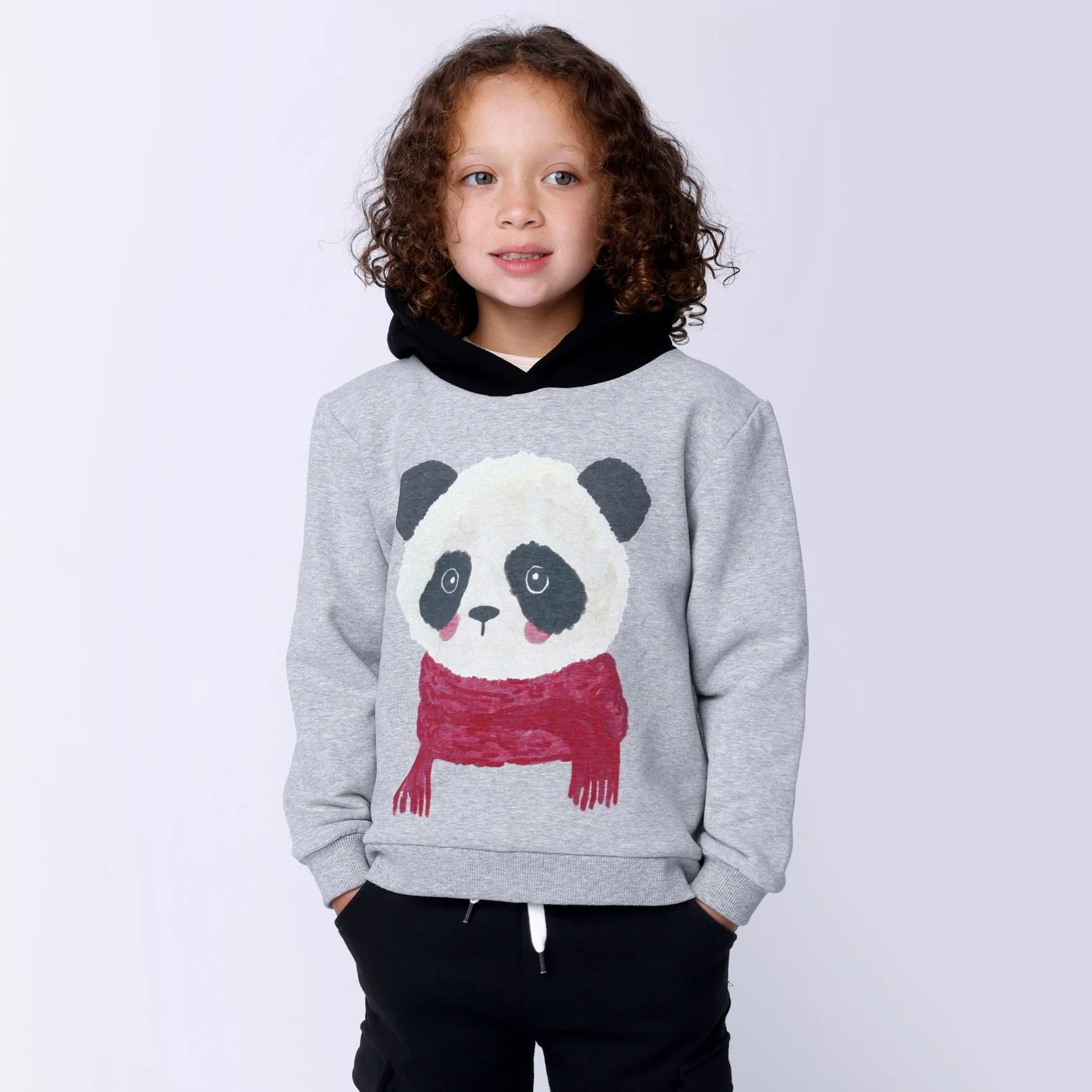 Cosy Panda Furry Hood - Grey Marle/Black - Image 3