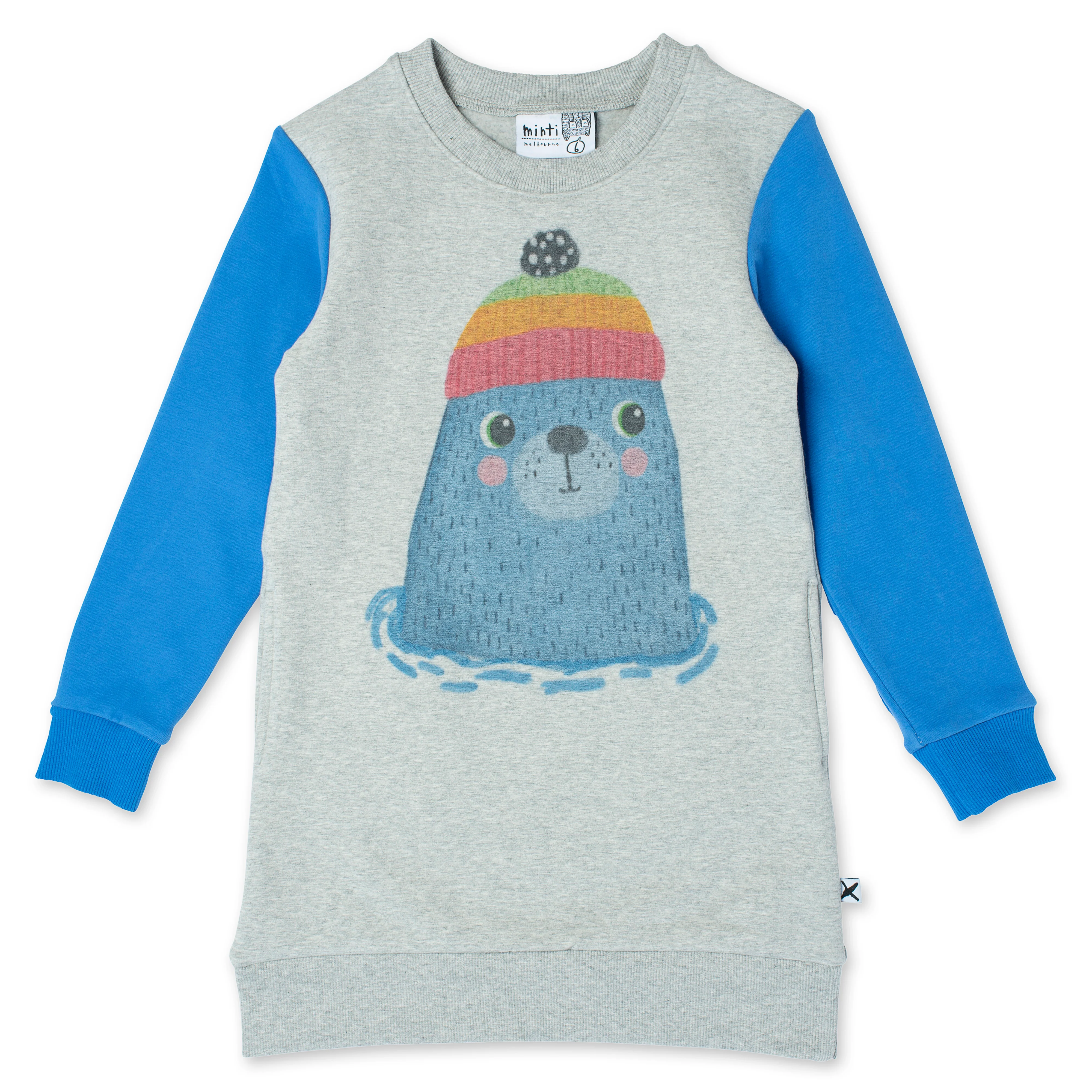 Minti Cosy Seal Dress - Grey Marle/Bright Blue - Image 4