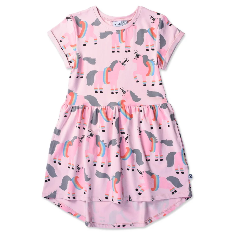 Minti Floating Unicorns Dress - Muted Pink