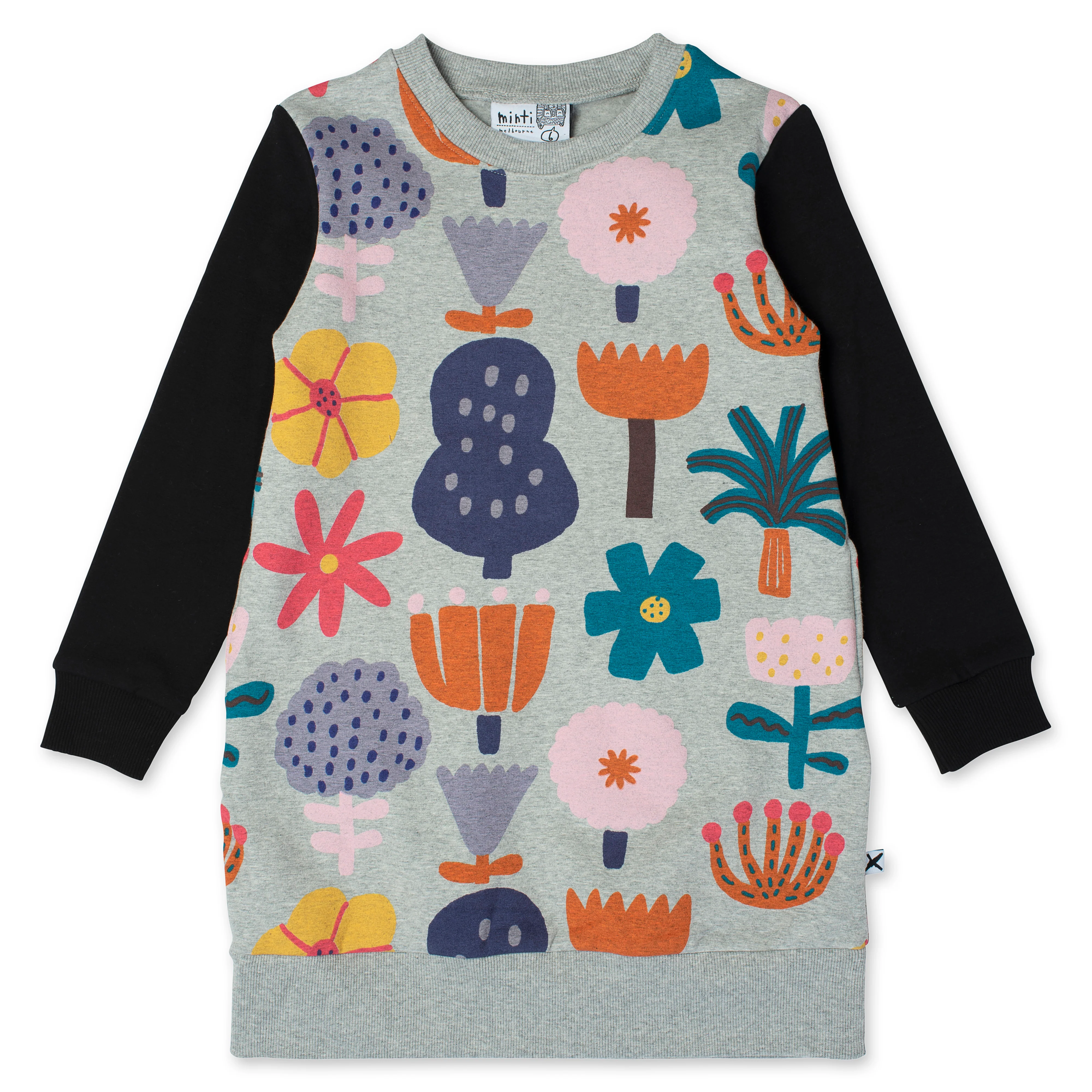 Minti Floral Garden Furry Dress - Grey Marle/Black