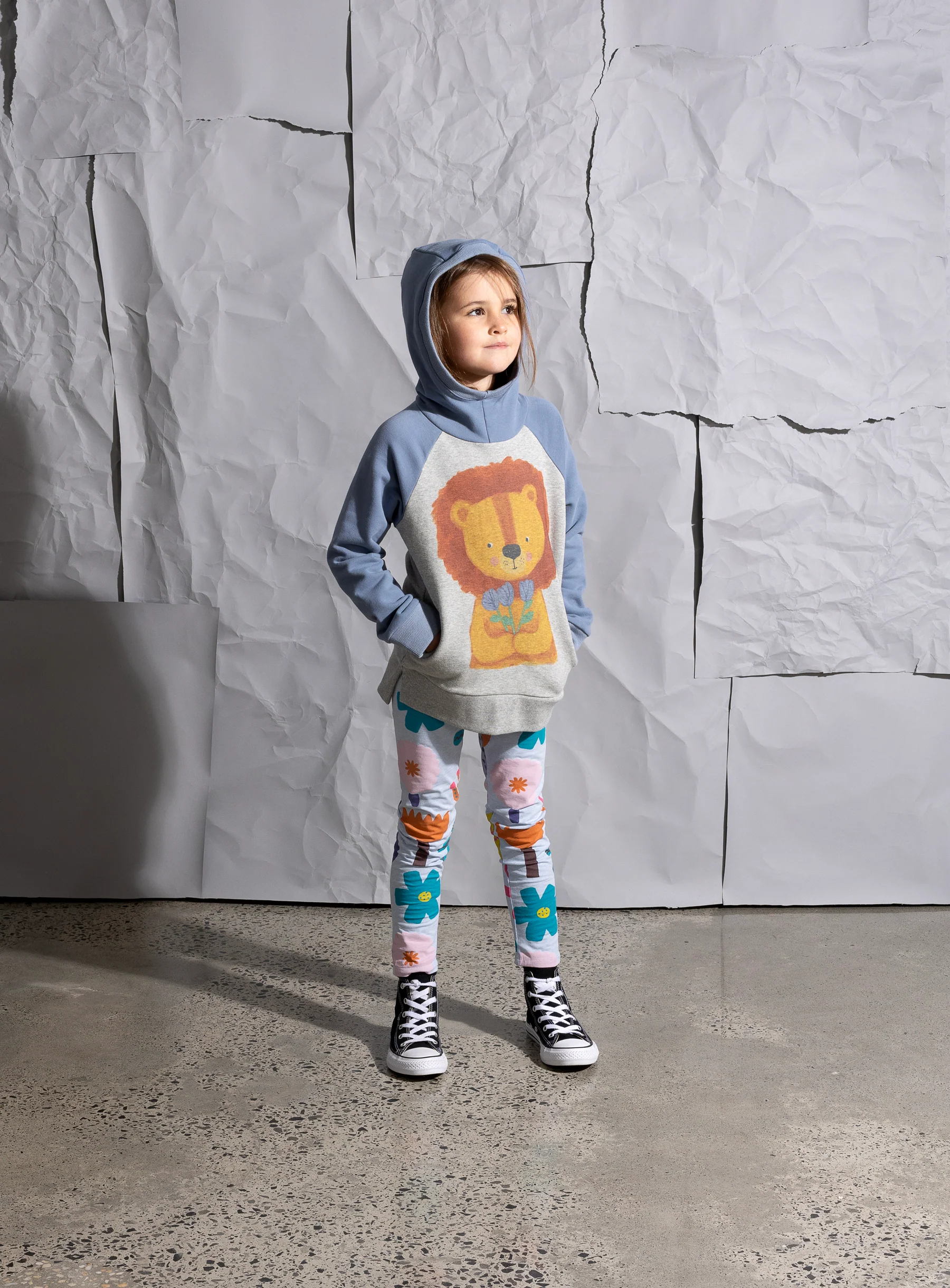 Minti Flower Lion Furry Hood - Grey Marle/Cornflower - Image 2