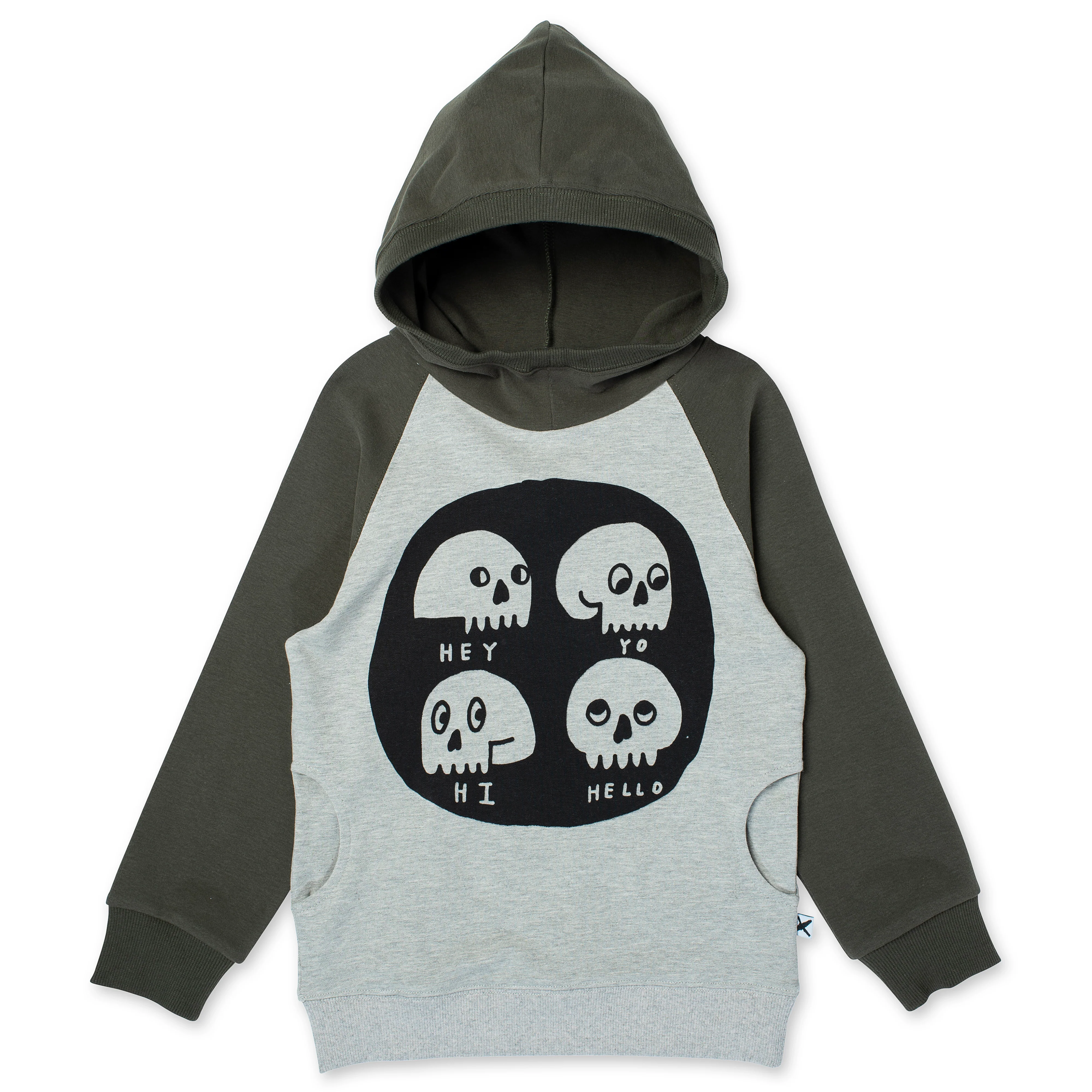 Minti Friendly Skulls Hood - Grey Marle/Khaki