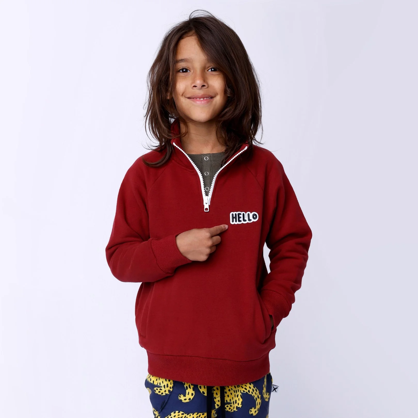 Furry Half Zip Crew - Dark Crimson - Image 2