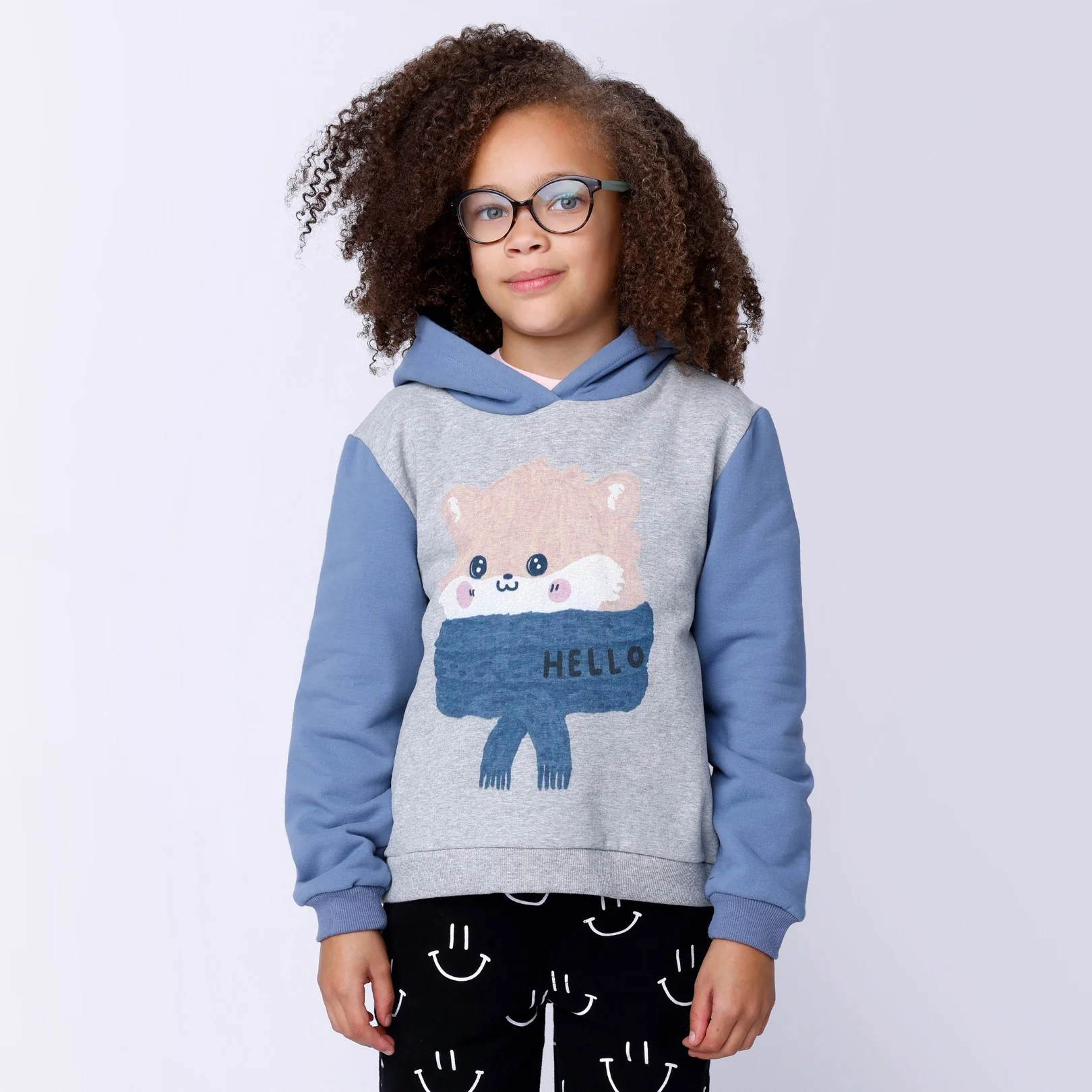 Minti Happy Hamster Furry Hood - Grey Marle/Cornflower - Image 2