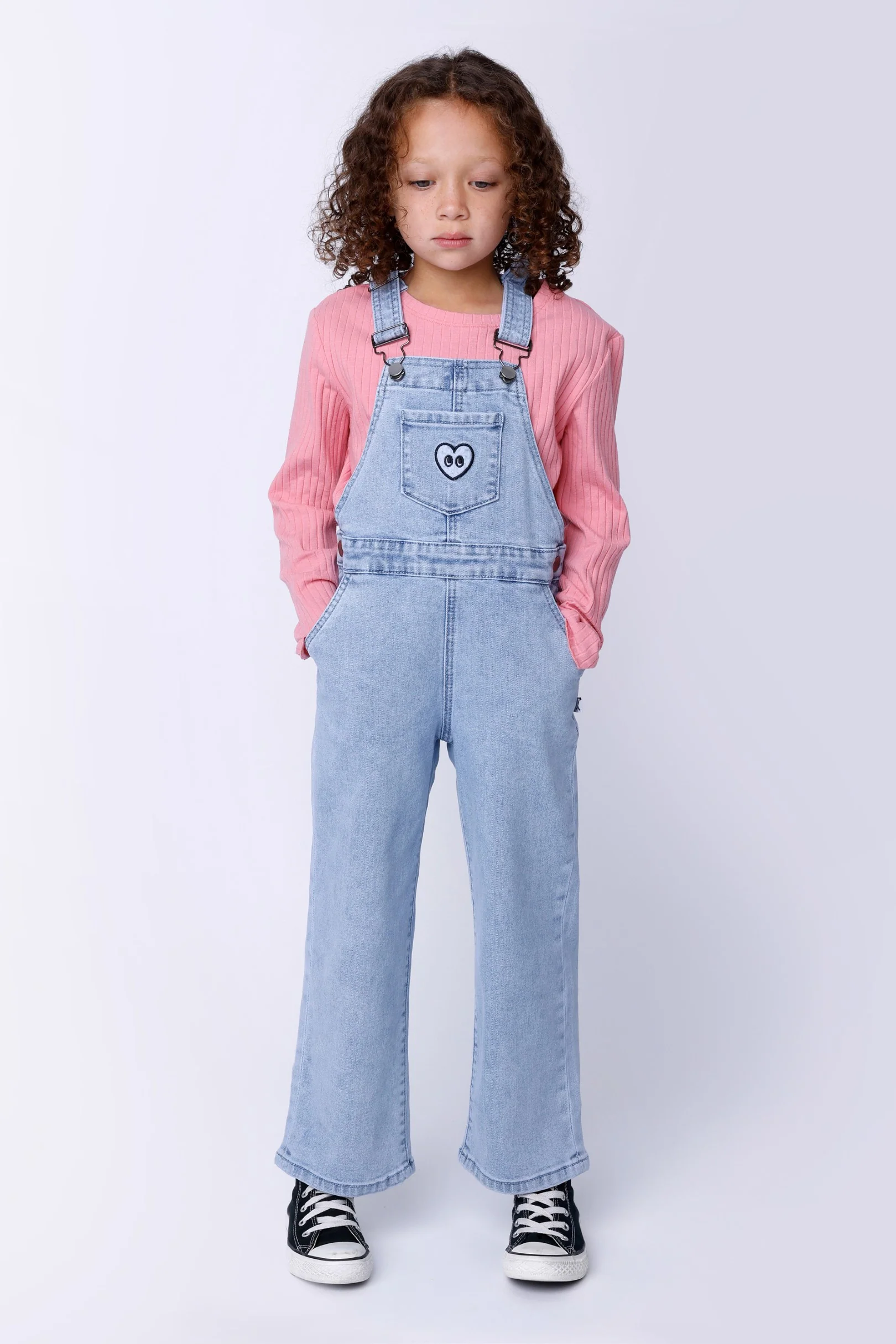 Minti Happy Heart Denim Overalls - Blue Denim - Image 4