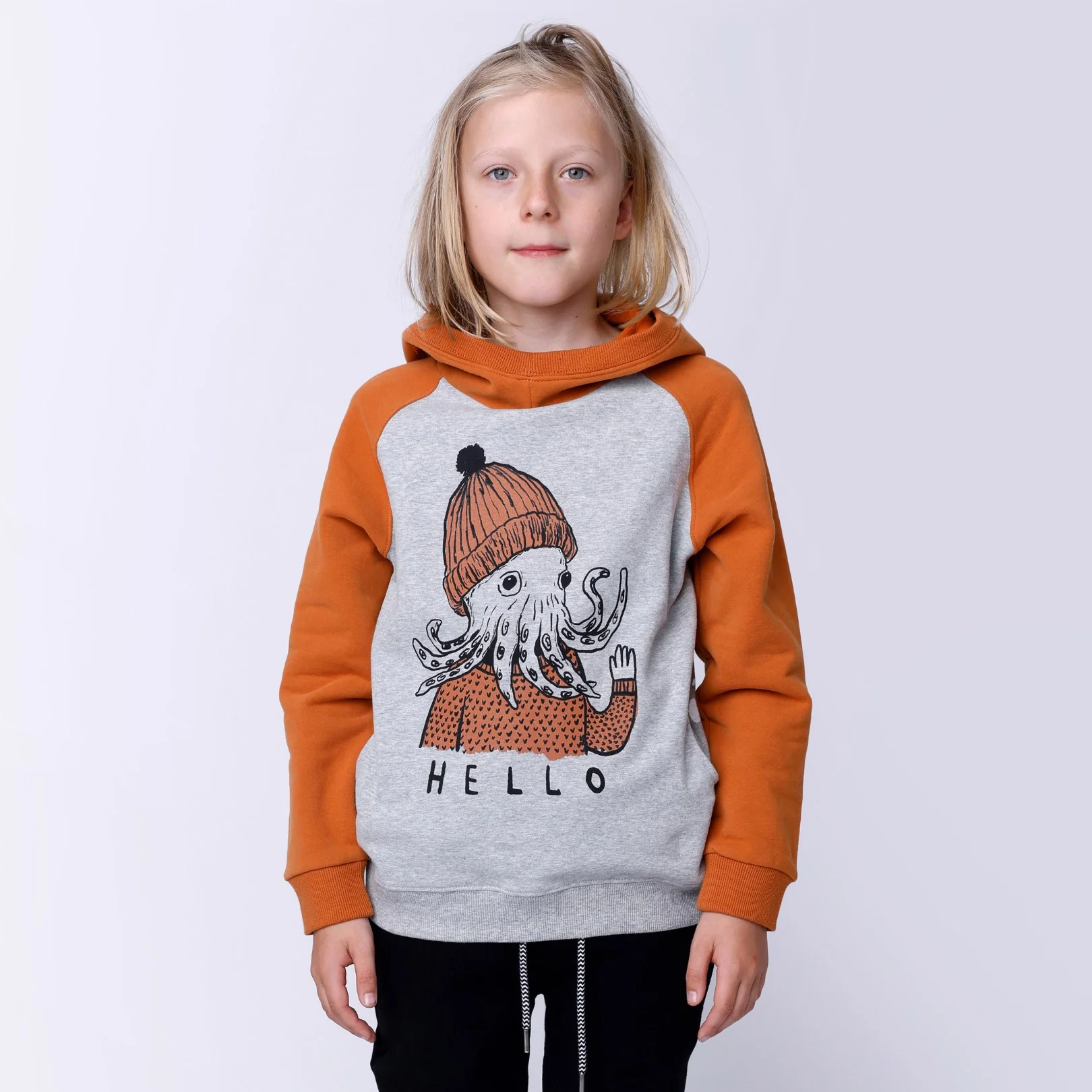 Hello Octopus Furry Hood - Grey Marle/Burnt Orange - Image 3